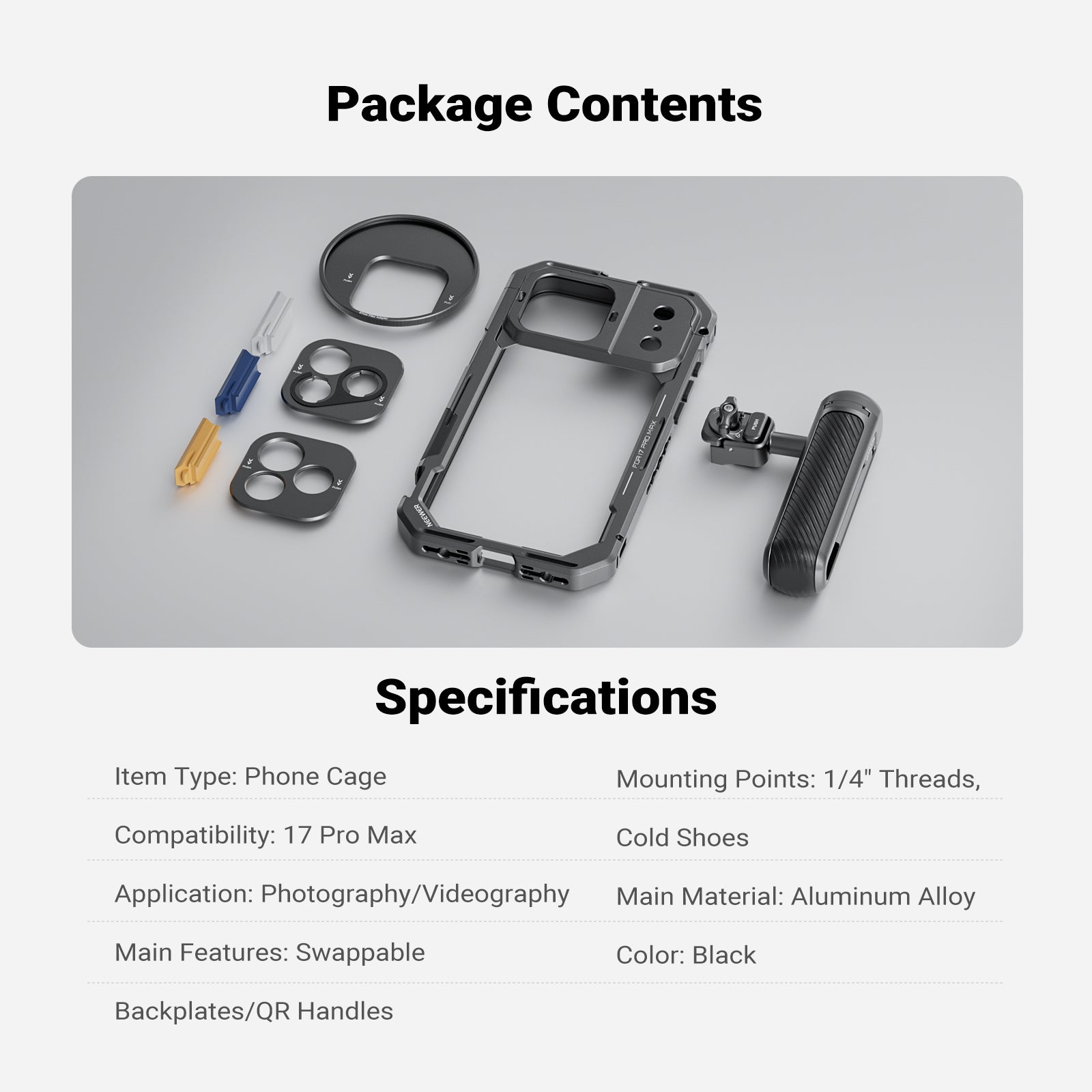 NEEWER Phone Cage & Handle Kit for iPhone 17 Pro/Pro Max