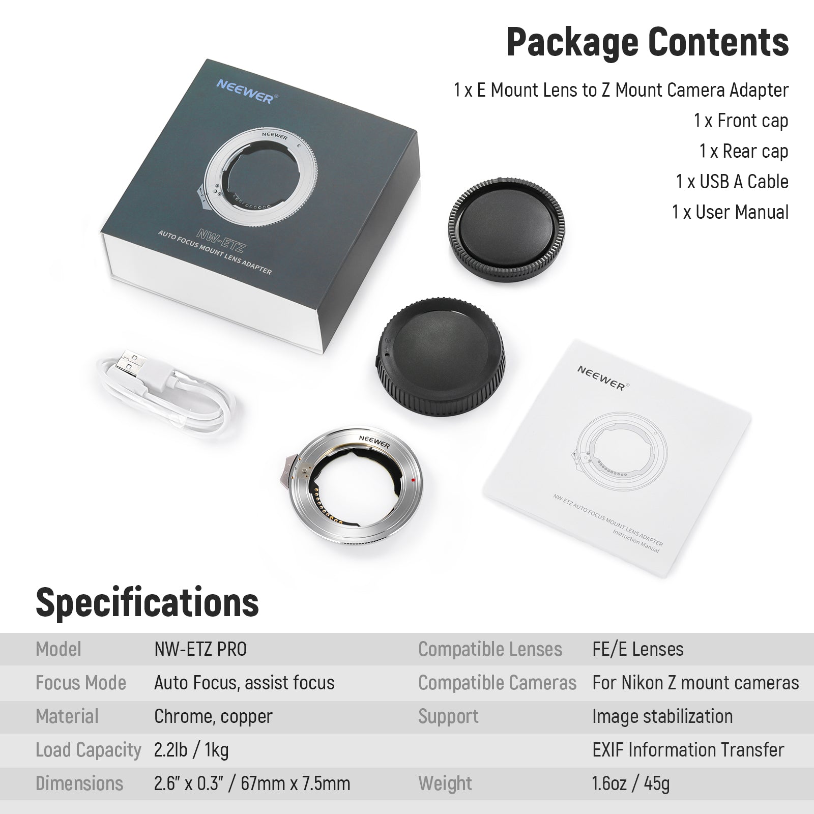 NEEWER NW-ETZ FE/E Mount Lens to Z Mount Lens Adapter
