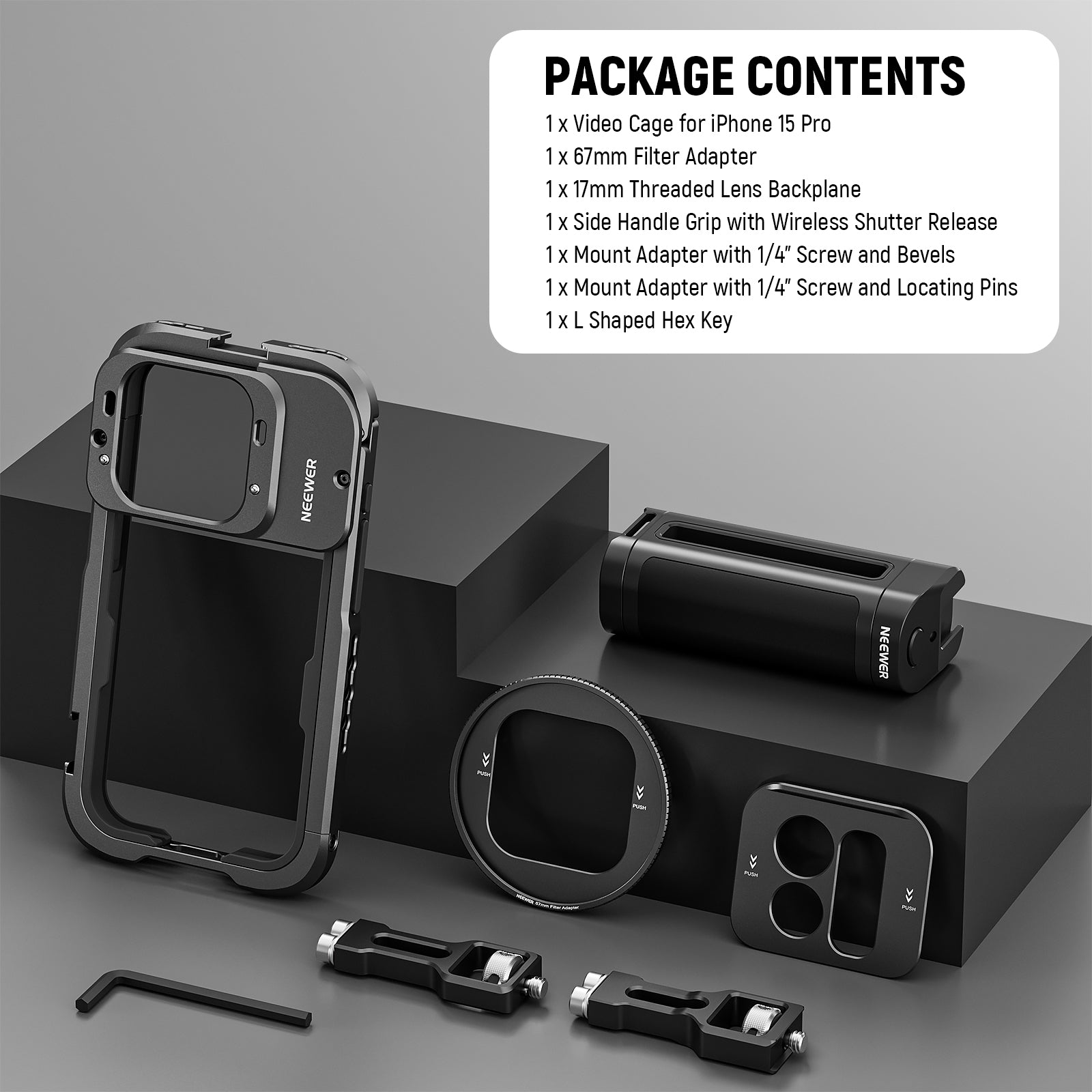 NEEWER PA023 Phone Cage with Bluetooth Shutter Side Handle for iPhone 15  Pro/Pro Max