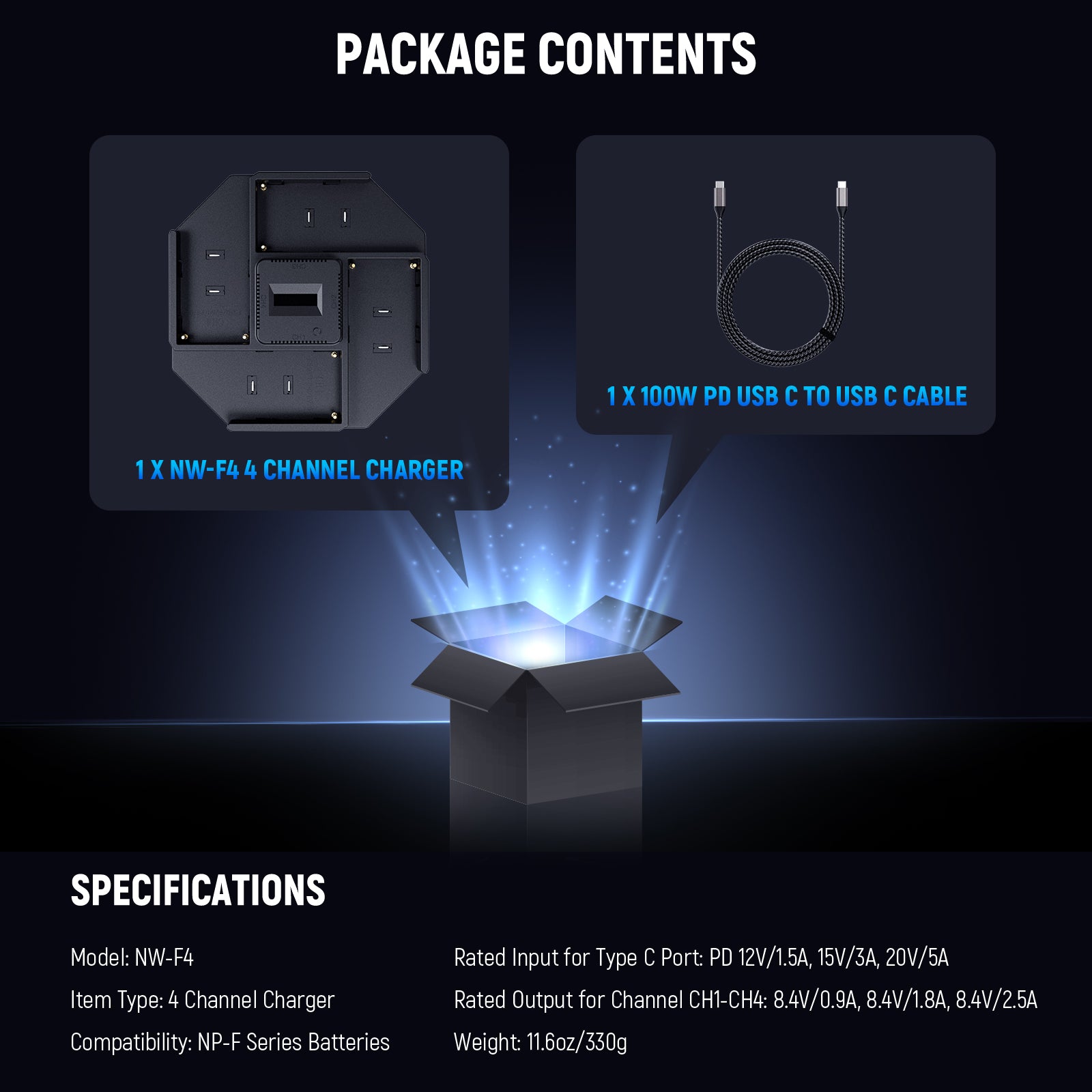 NEEWER NW-F4 100W PD 4 Channel Independent Fast Charger