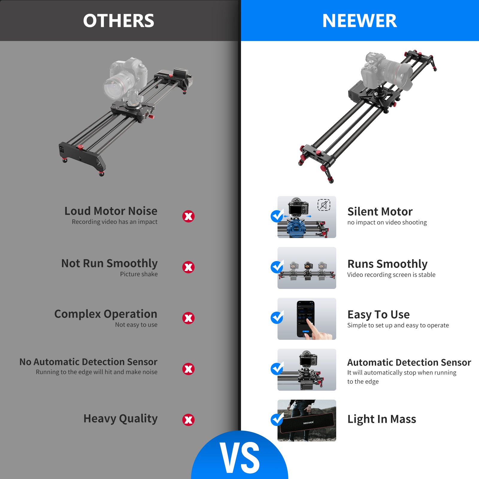 NEEWER ER1 Motorized Carbon Fiber Camera Slider - NEEWER