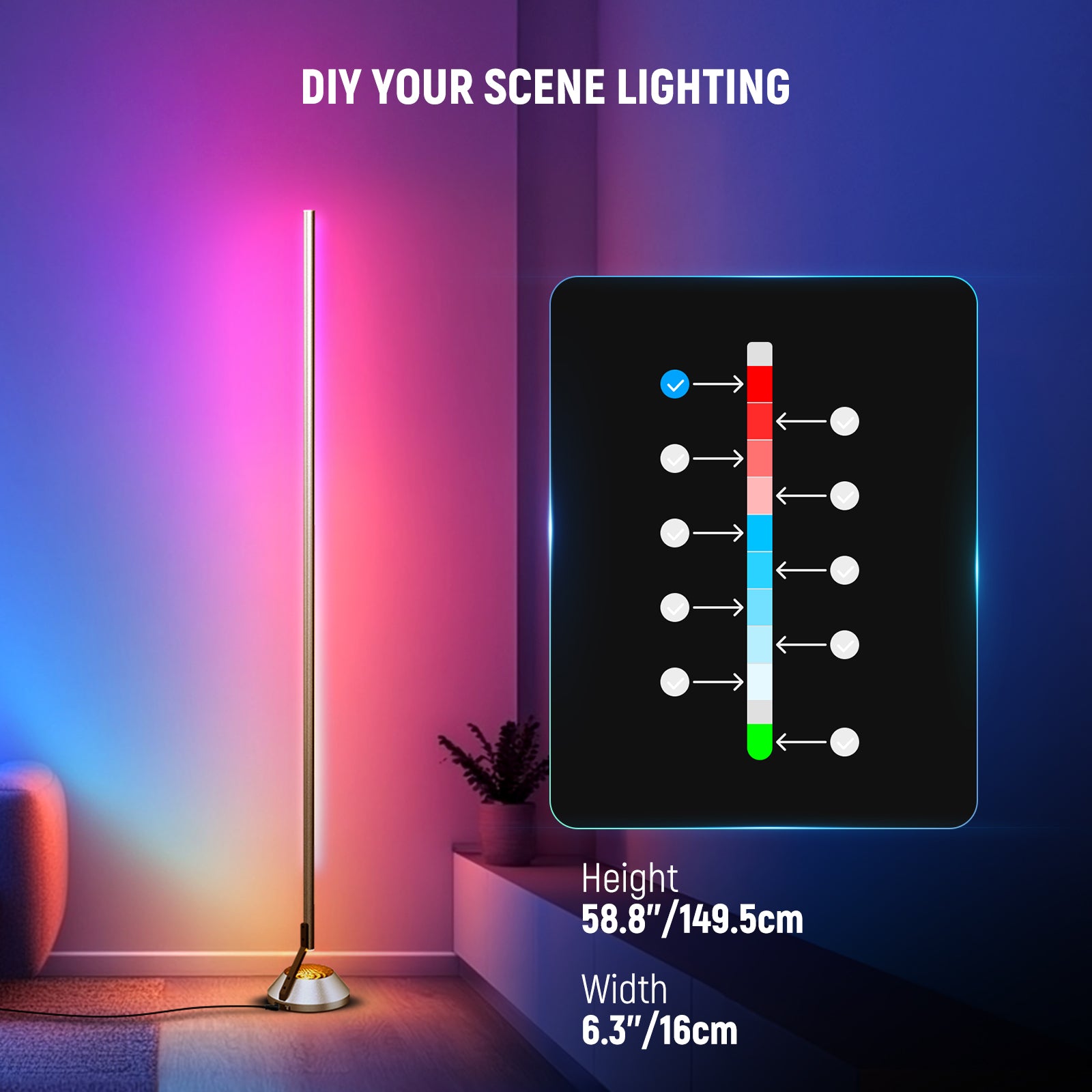 NEEWER NF01 スマート LEDフロアライト 1500lm 1600万色 NEEWER NF01 Smart Corner Lamp | RGBW Floor Lamp
