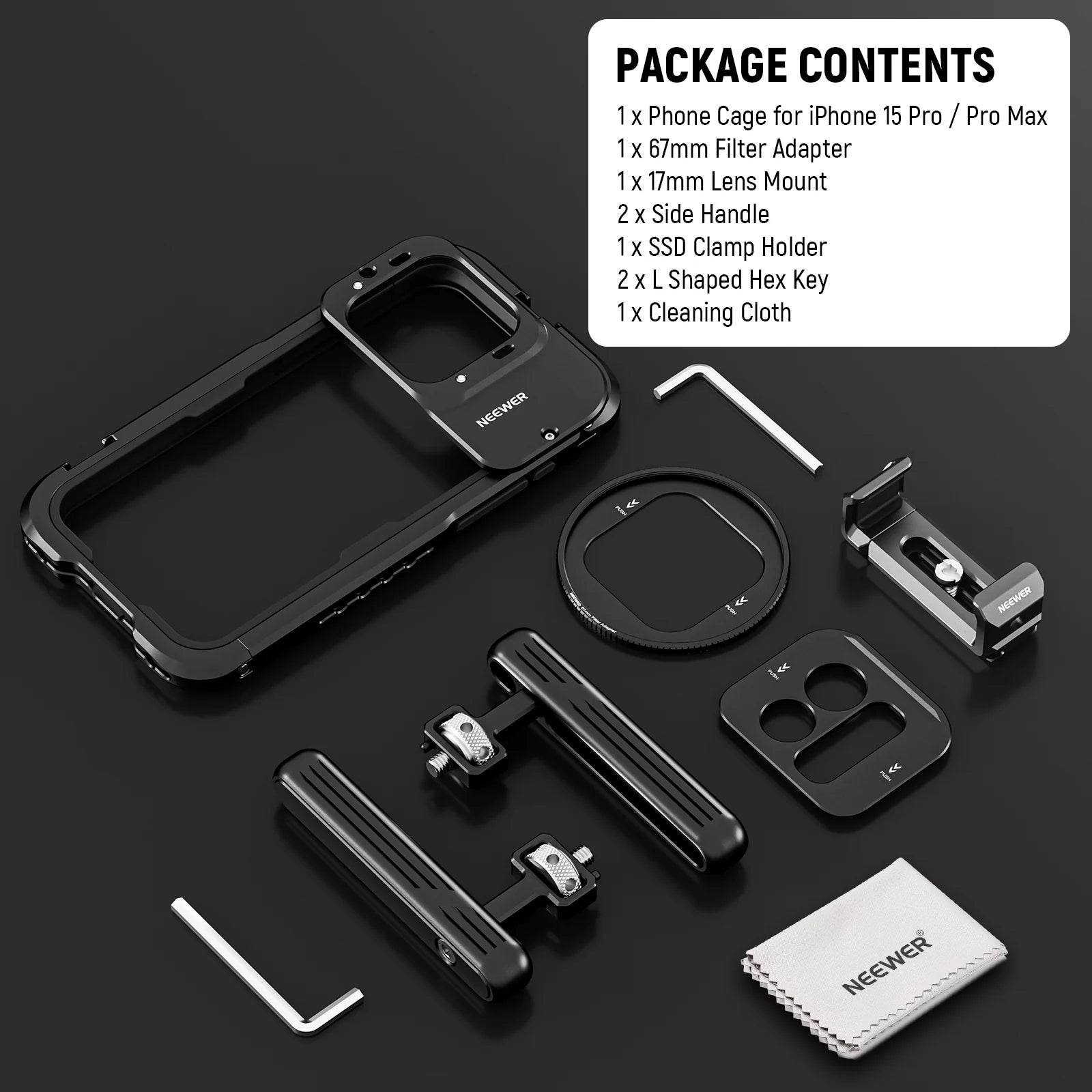 NEEWER PA023K+UA051 Phone Cage Video Rig Kit For iPhone 15 Pro/ Pro Max