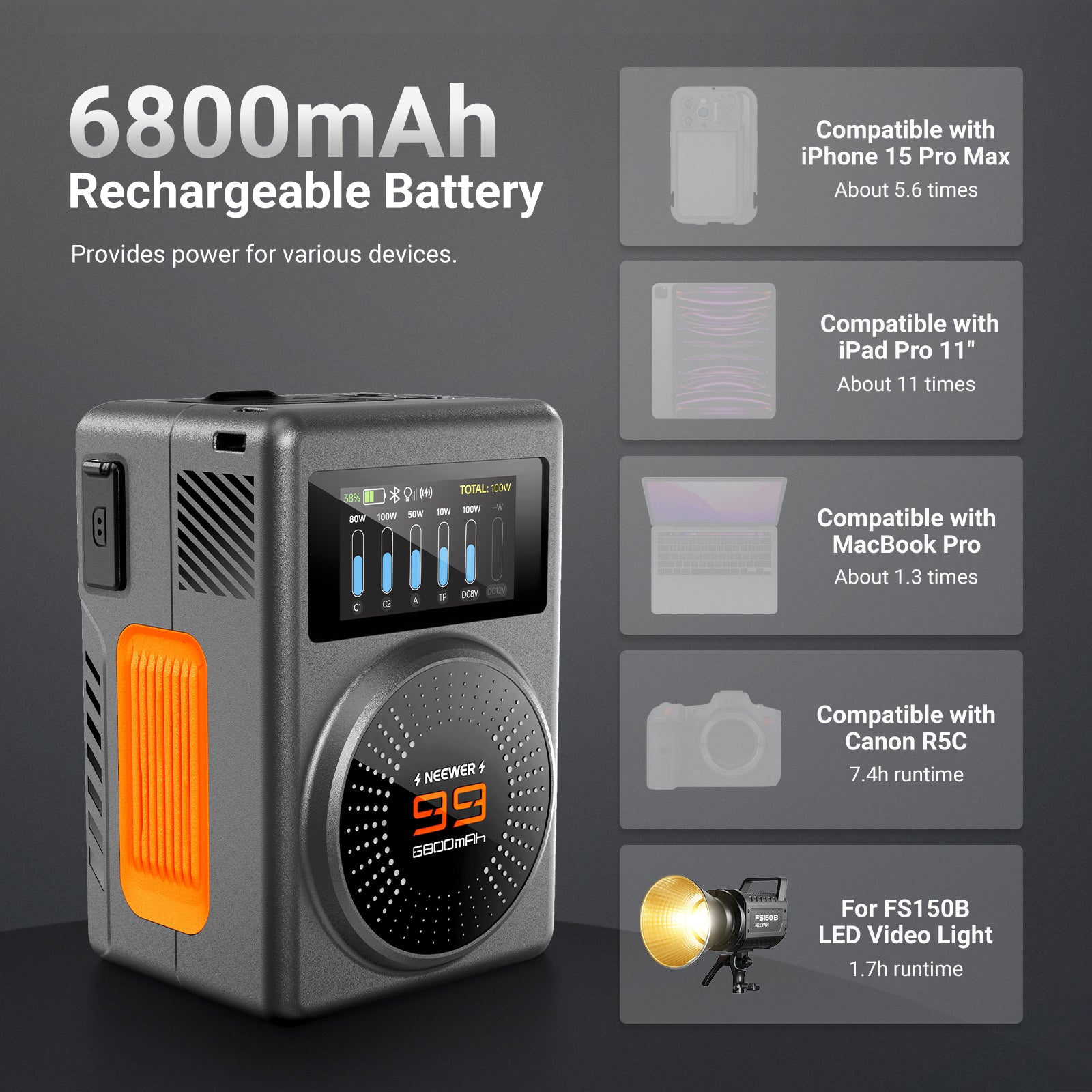 NEEWER PS099U 6800mAh/99Wh Portable V Mount Battery