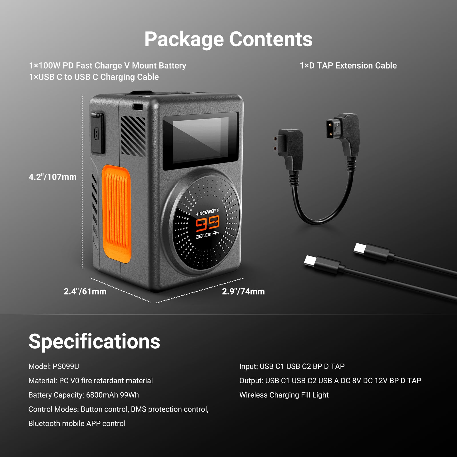 NEEWER PS099U 6800mAh/99Wh Portable V Mount Battery