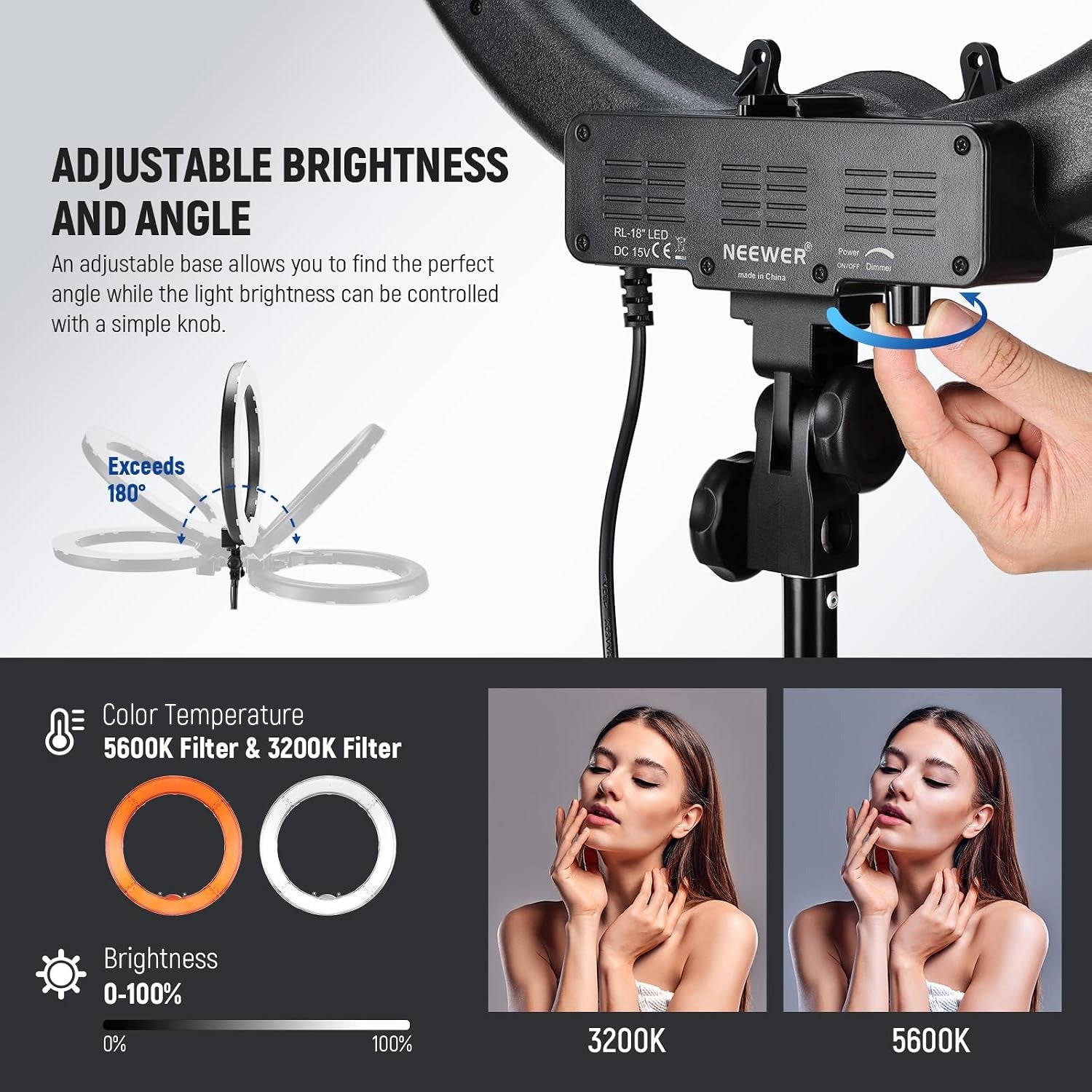 NEEWER RL-18 18 Inch Dimmable LED Ring Light Kit