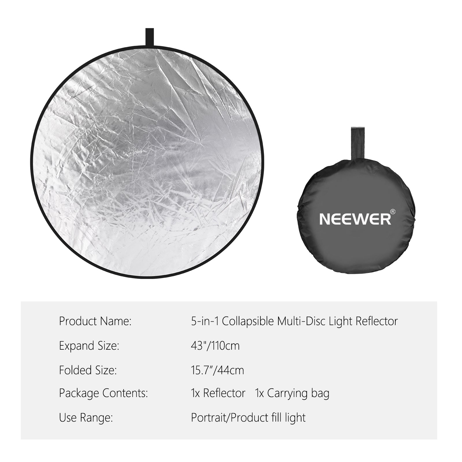 Neewer Light Reflector 5-in-1 Collapsible Multi-Disc with Bag