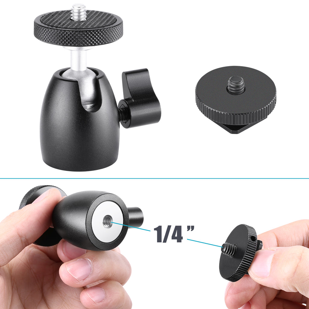 Neewer Mini Ball Head 1/4 inch Screw with Lock and Hot Shoe Mount Adapter