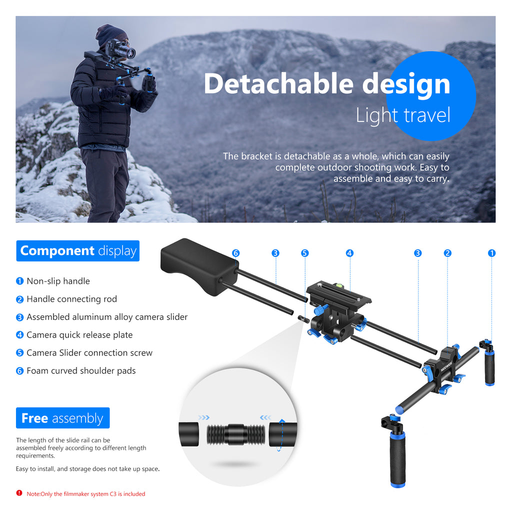 Neewer Portable FilmMaker System With Camera/Camcorder Mount Slider, Soft Rubber Shoulder Pad and Dual-hand Handgrip - neewer.com