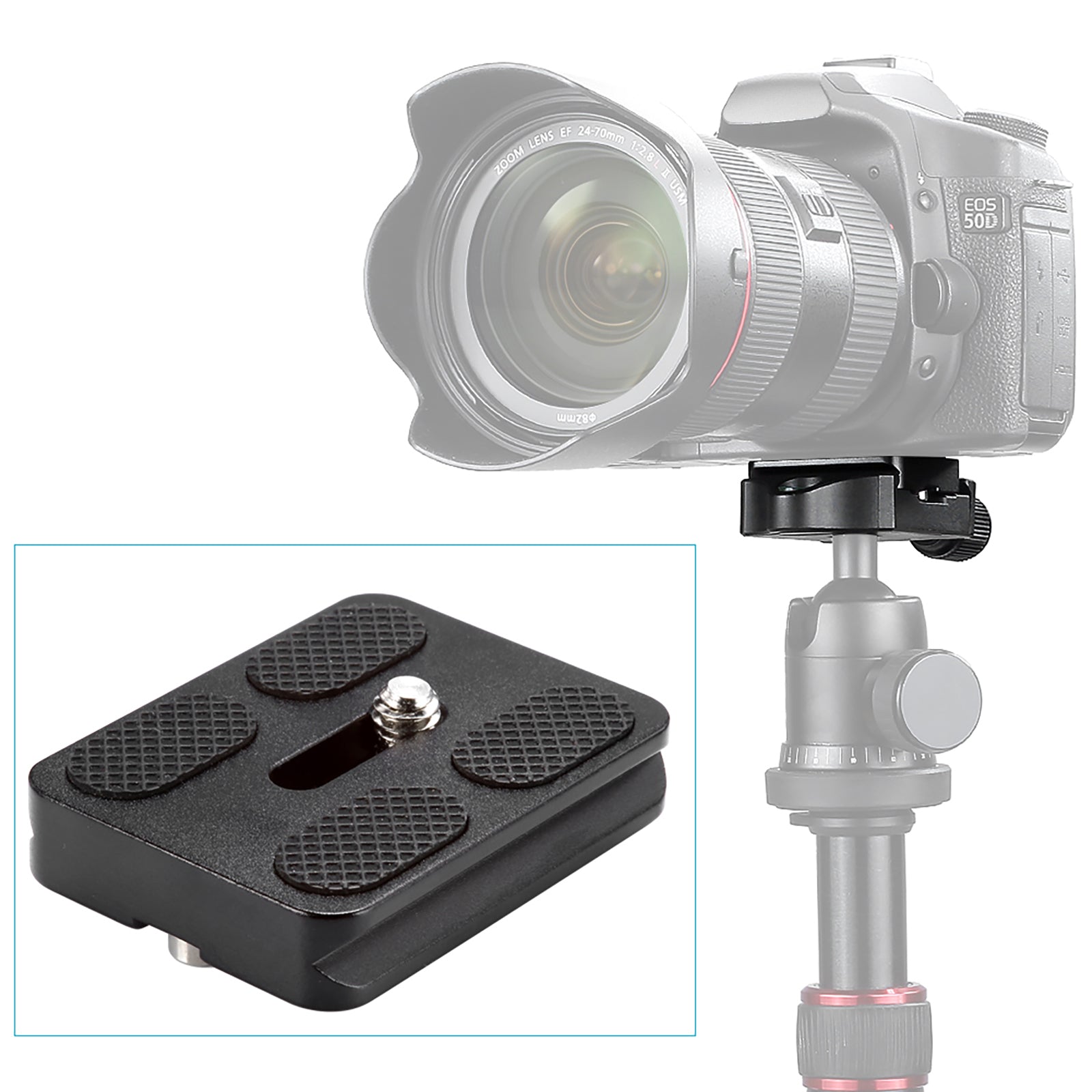 2 Pieces Metal Quick Release Plate with 1/4''-20 Camera Screw Tripod Mount  Plate Fits Standard for DSLR Camera Tripod Ball Head, Black (PU50)