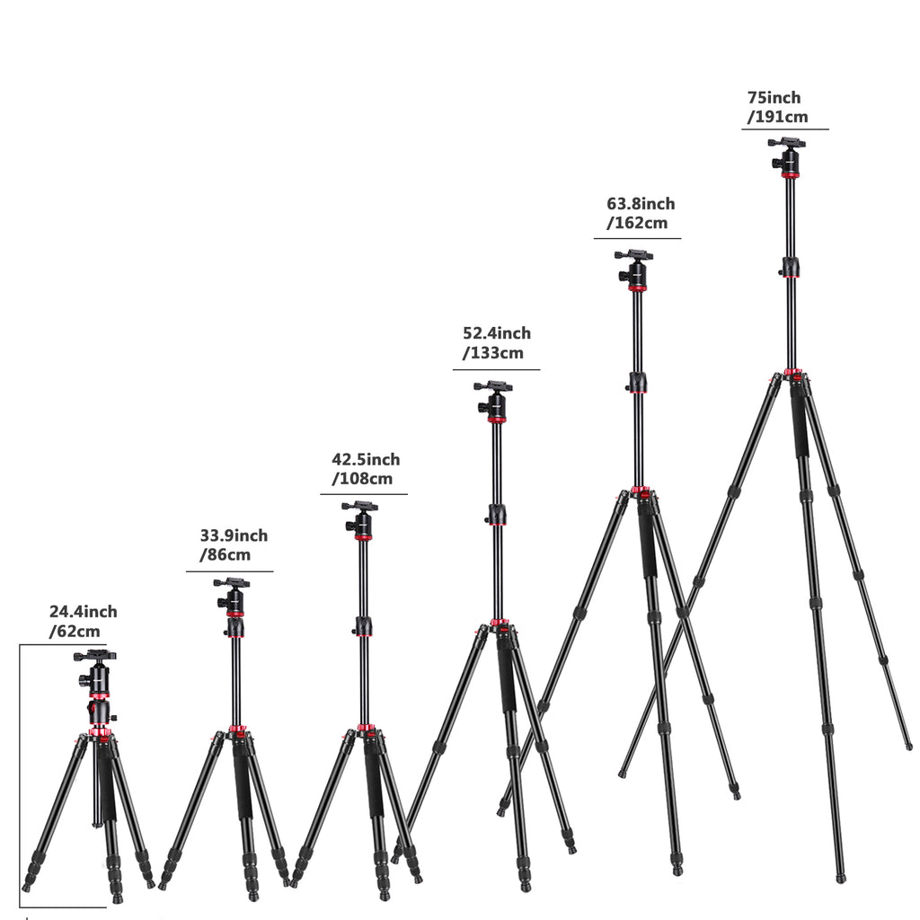 Neewer Aluminum Alloy 75"/191cm Tripod Monopod with Rotatable Center Column for Panoramic Shooting (Red) - neewer.com