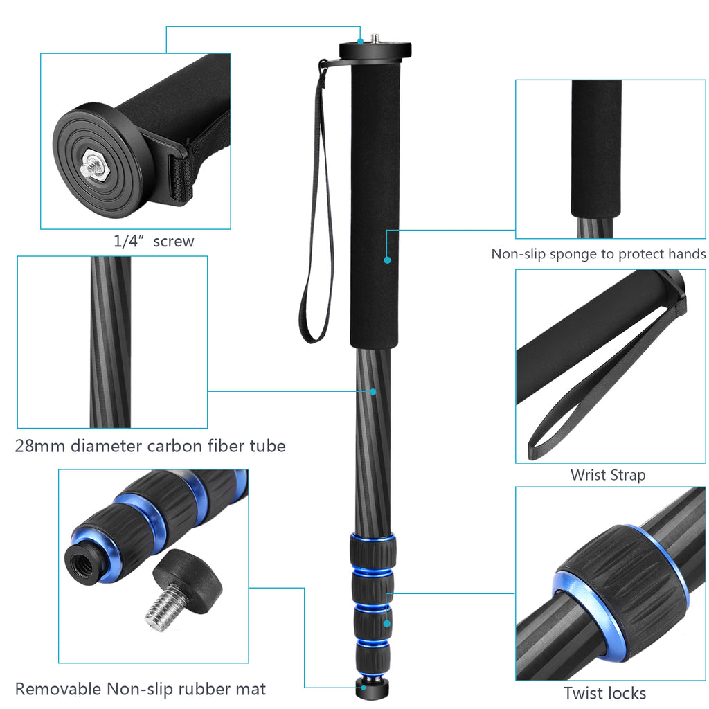 Neewer Carbon Fiber Monopod with Carrying Bag(Black + Blue) - neewer.com
