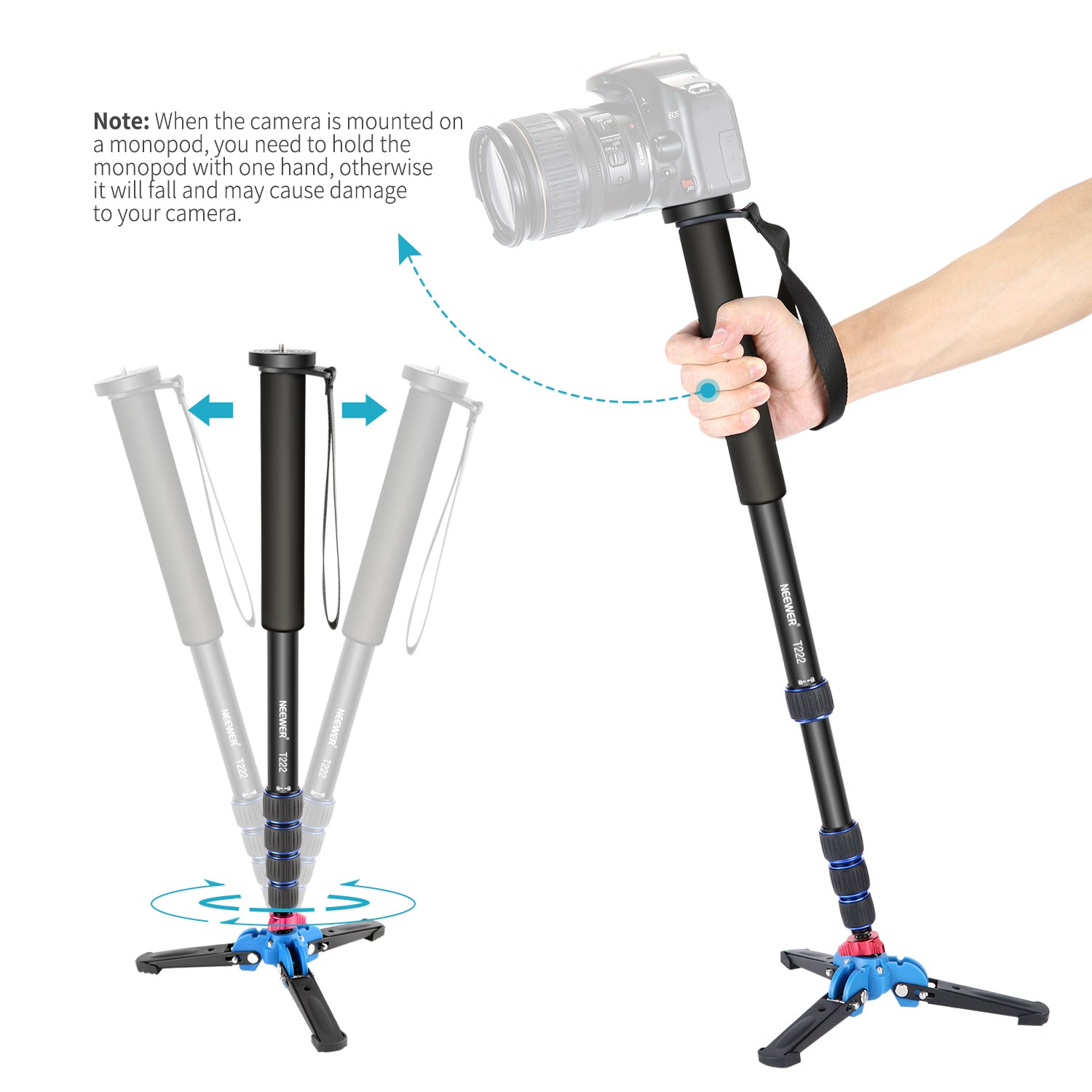 NEEWER Extendable Camera Monopod with Support Base - NEEWER