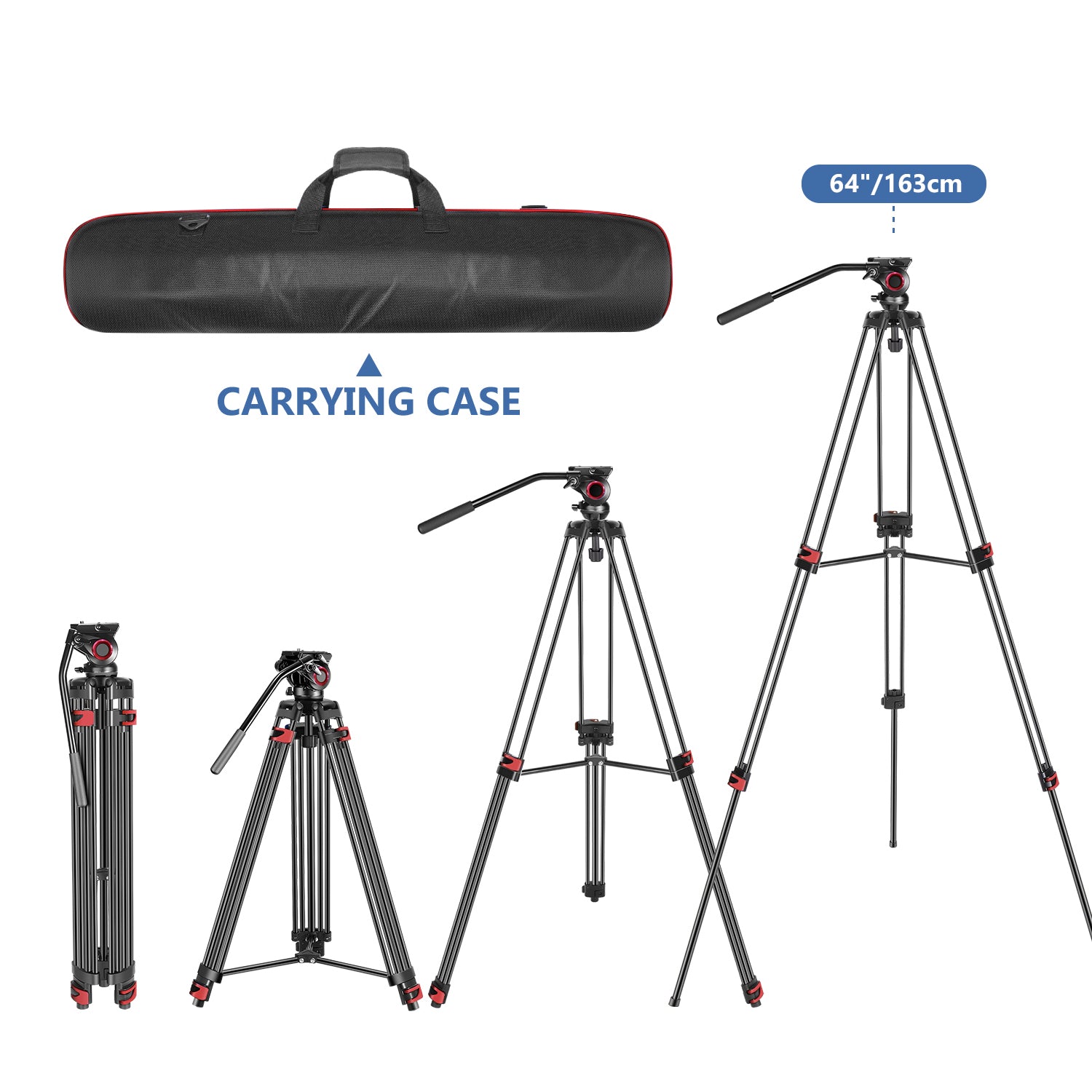 Neewer Professional Aluminum Alloy Video Camera Tripod with 360 Degree Fluid Drag Head,1/4 and 3/8-inch Quick Release Plate and Bag - neewer.com