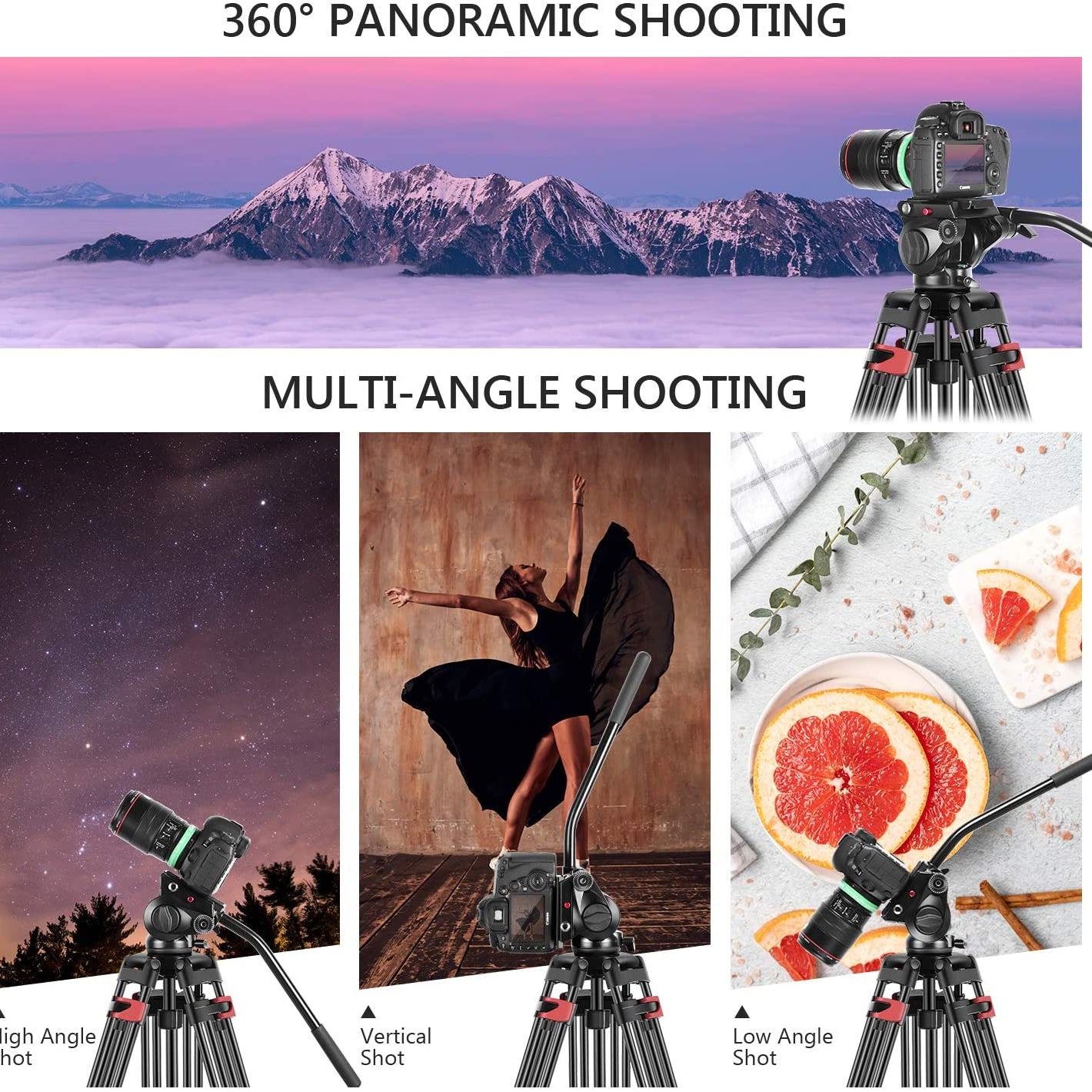 Neewer Professional Aluminum Alloy Video Camera Tripod with 360 Degree Fluid Drag Head,1/4 and 3/8-inch Quick Release Plate and Bag - neewer.com