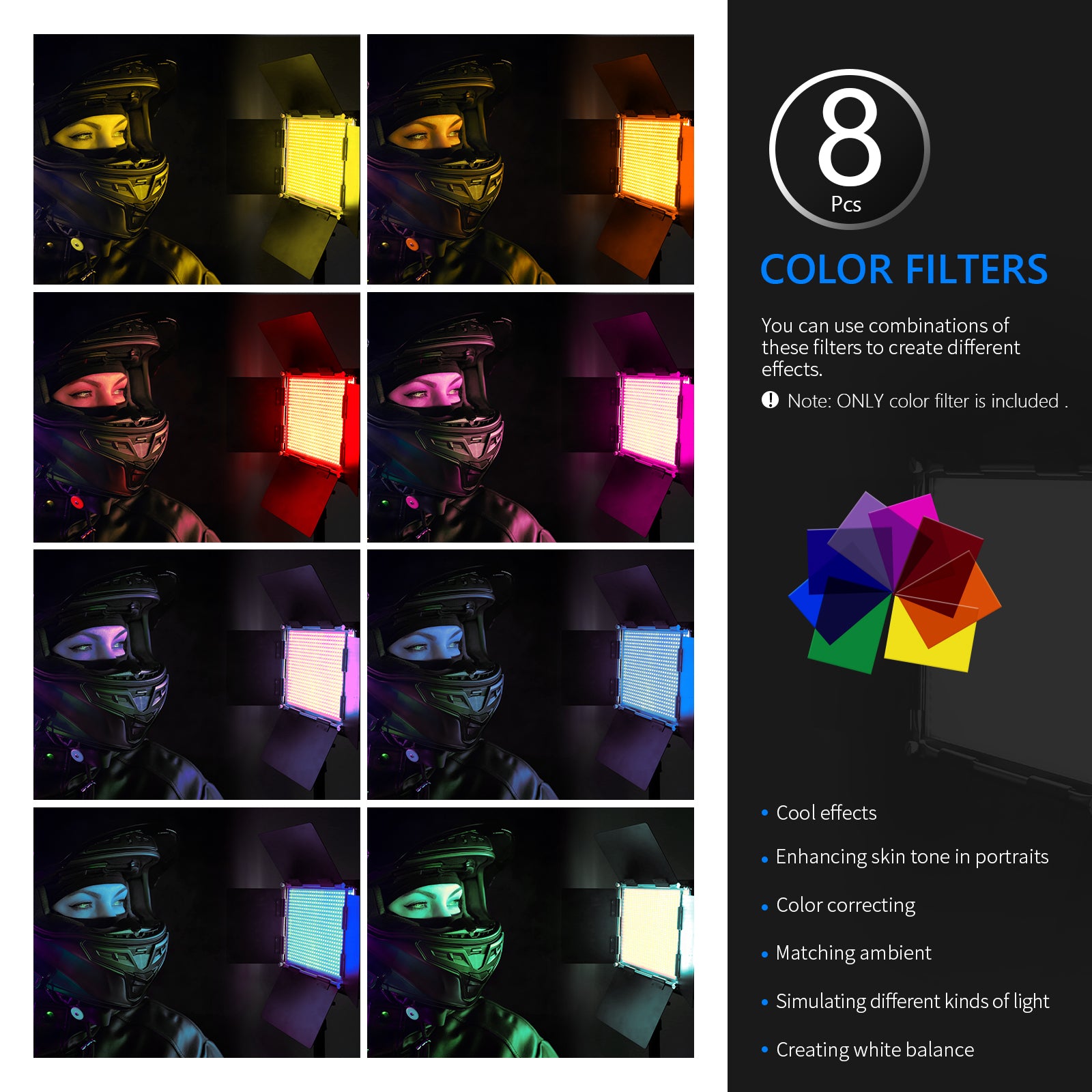  Neewer 8-Pack Lighting Color Filter Tansparent Color  Correction Filter in 8 for Neewer 660 LED Video Light, 6.57 x 8.54 inches :  Electronics