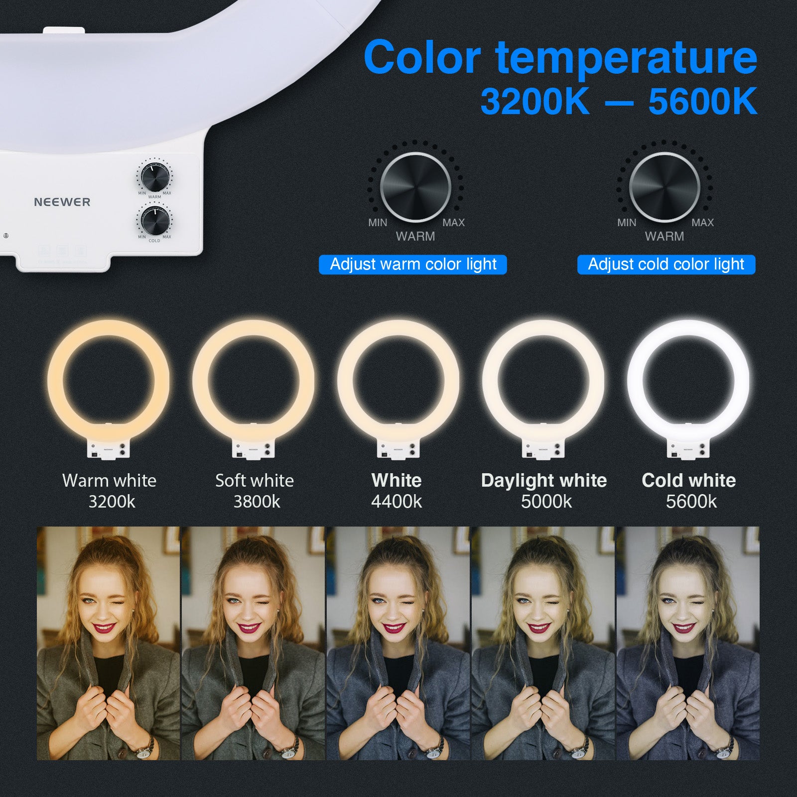 Neewer 18-inch RGB Ring Light with APP Control, Dimmable Bi-Color  3200K-5600K CRI 97+ LED Ring Light with Stand, 0-360 Full Color, 9 Scenes  Effect for