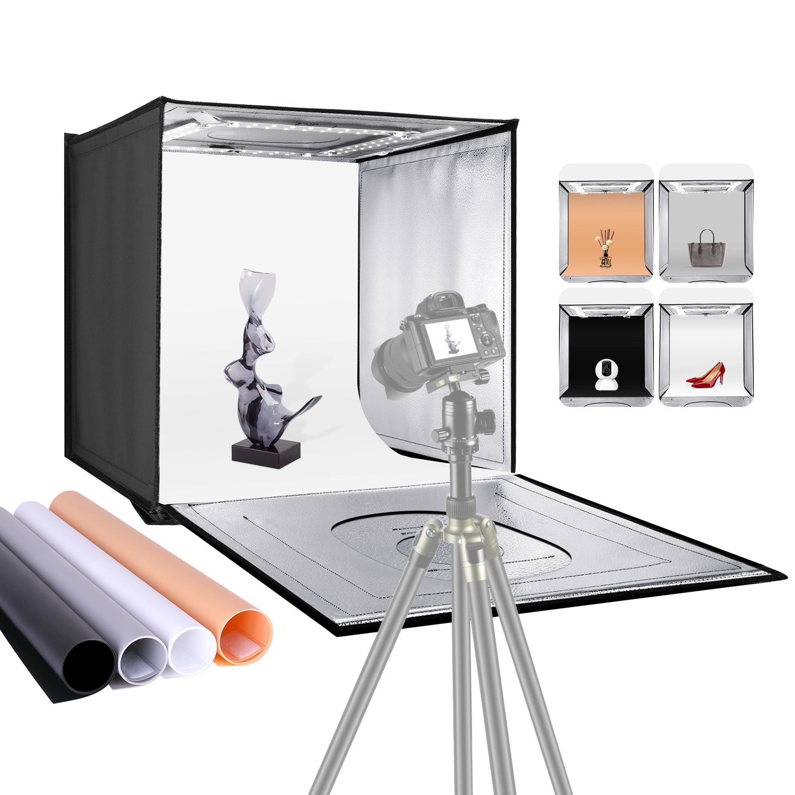  Professional Large Photo Light Box Photography Studio  47x32x63 LED Dimmable Shooting Tent Continuous Lighting Cube Softbox for  Portrait Clothing Photography with 3 Color Backdrops : Electronics
