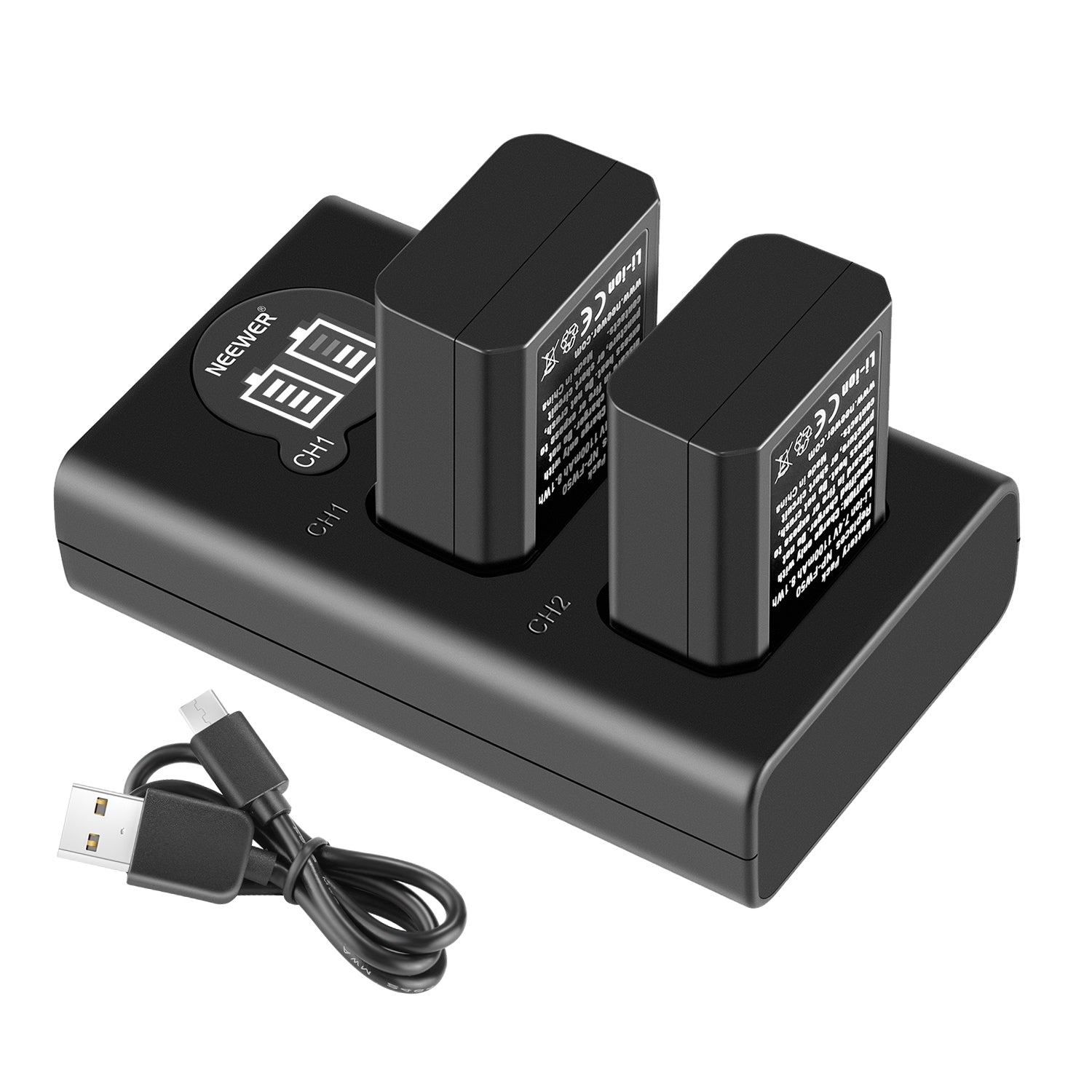NEEWER 2-Pack NP-FW50 1100mAh Sony Replacement Battery Charger Set