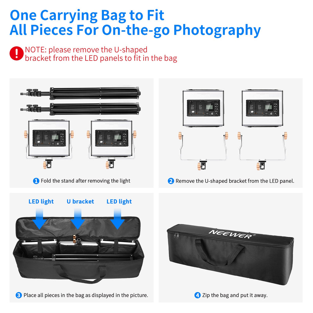 Neewer 2 Packs Advanced 2.4G 480 LED Video Light Photography Lighting Kit with Bag