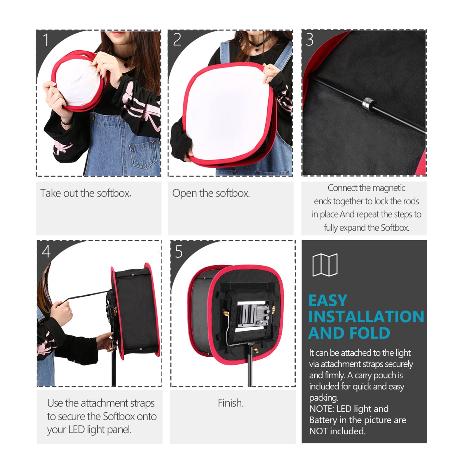 Neewer Collapsible Softbox Diffuser for 660 LED Panel - Outer 16x16 inches,  Inner 8x6.8 inches, with Strap Attachment and Carrying Bag for Photo Studio  Portrait Video Shooting 