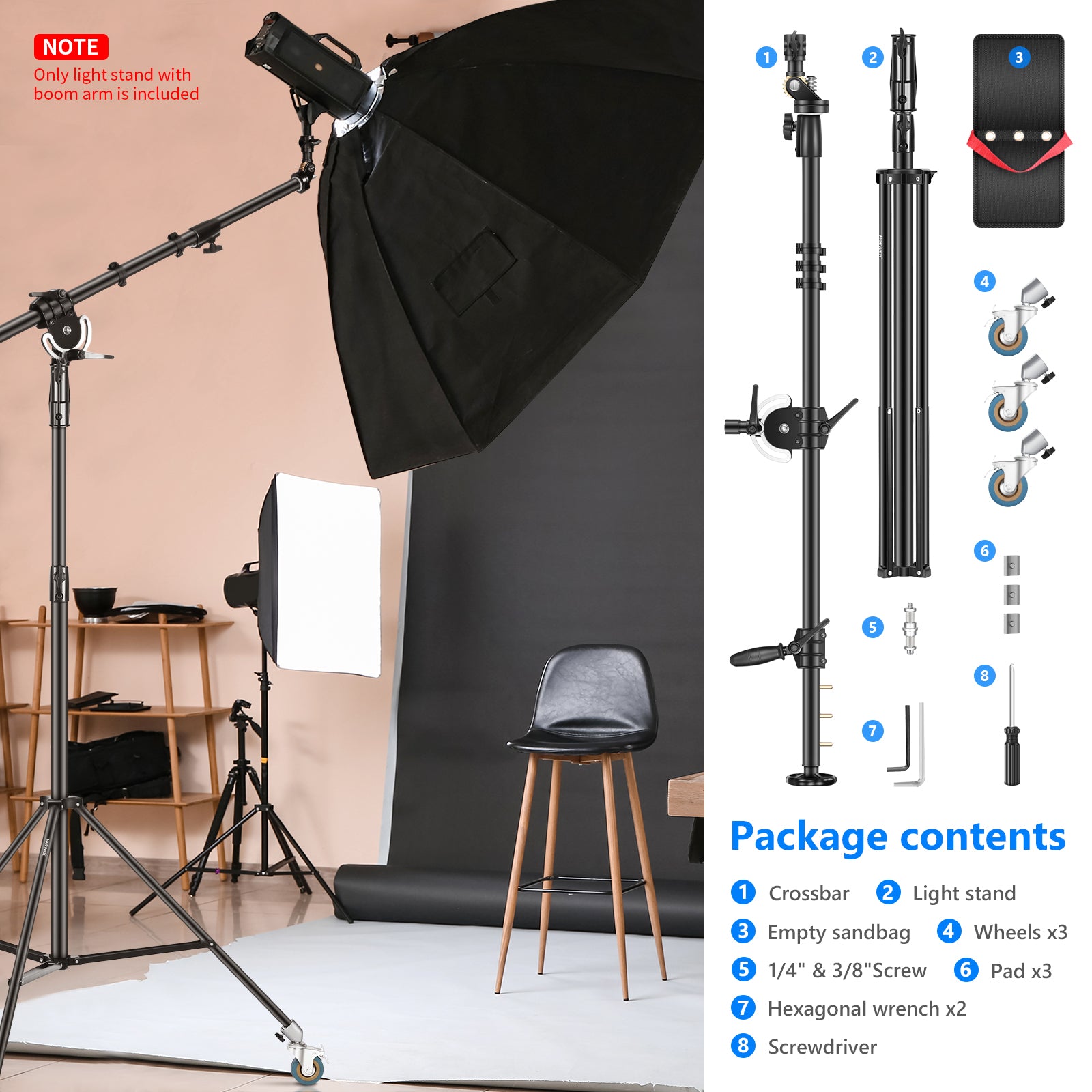 Neewer 7.9'/2.4M Photography Heavy Duty Wheeled Base Tripod Stand