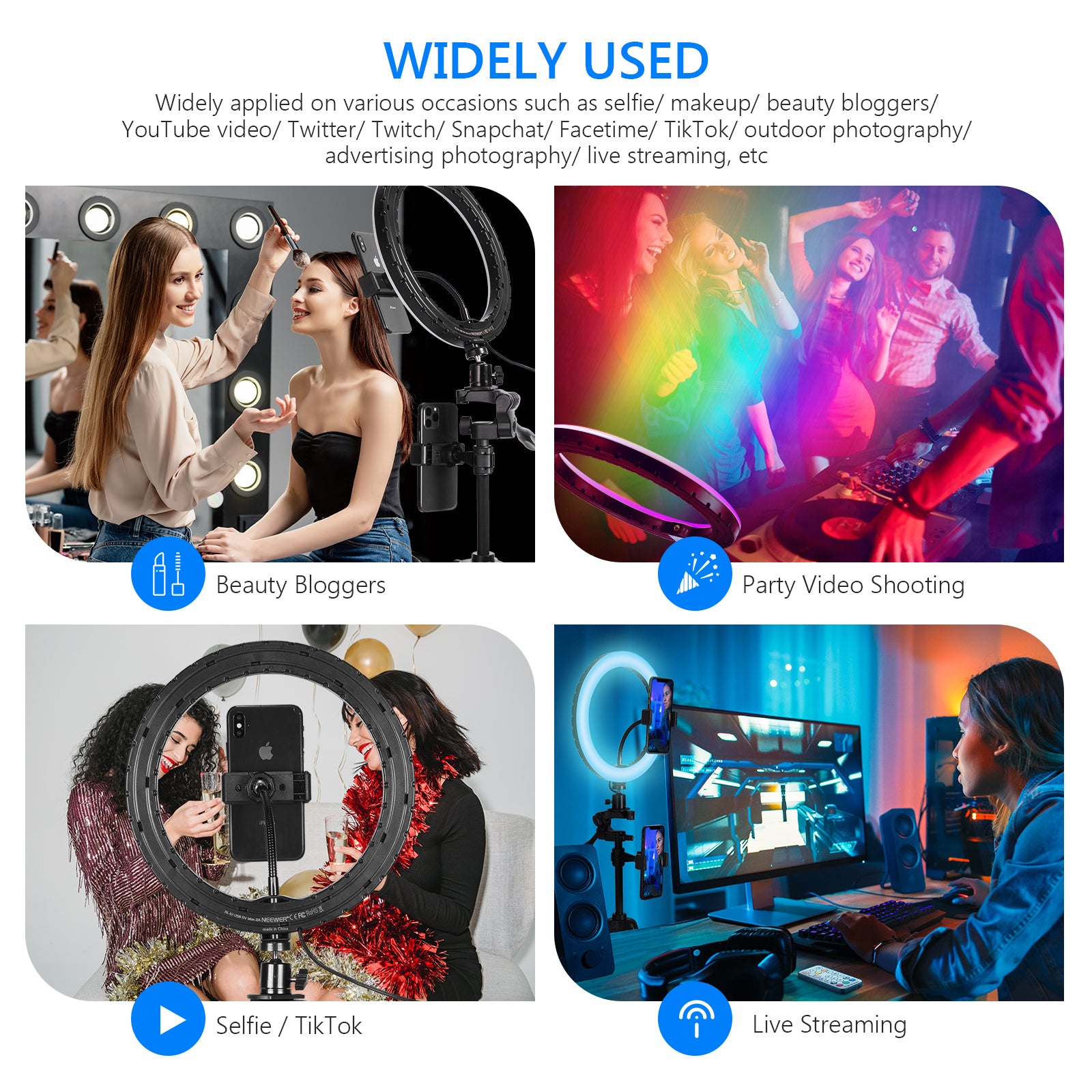 Neewer 10” RGB Ring Light with Tripod Stand & 2 Phone Holders, Dimmable Selfie Ring Light