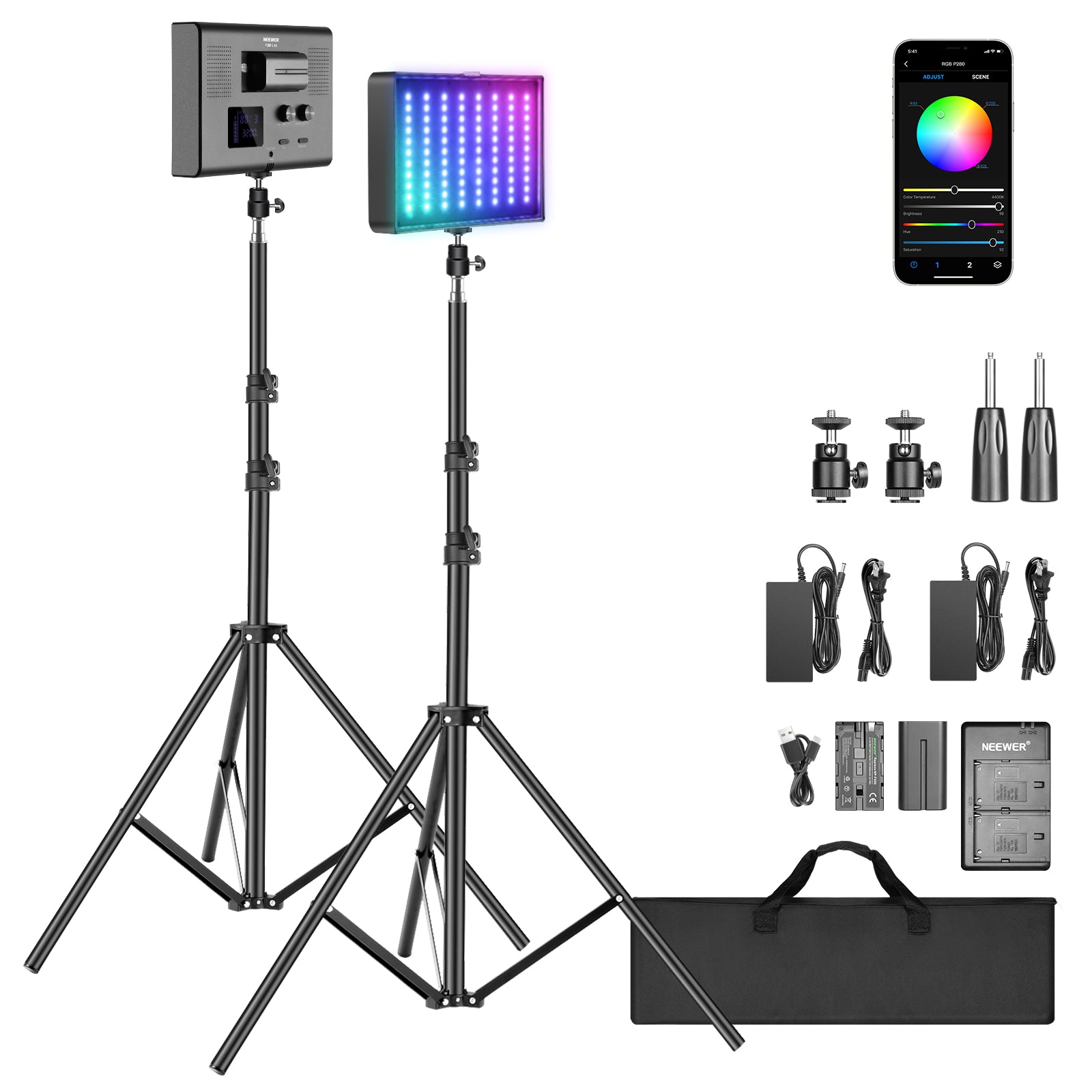 NEEWER 2 Pack P280 RGB Panel Light Kit with APP Control