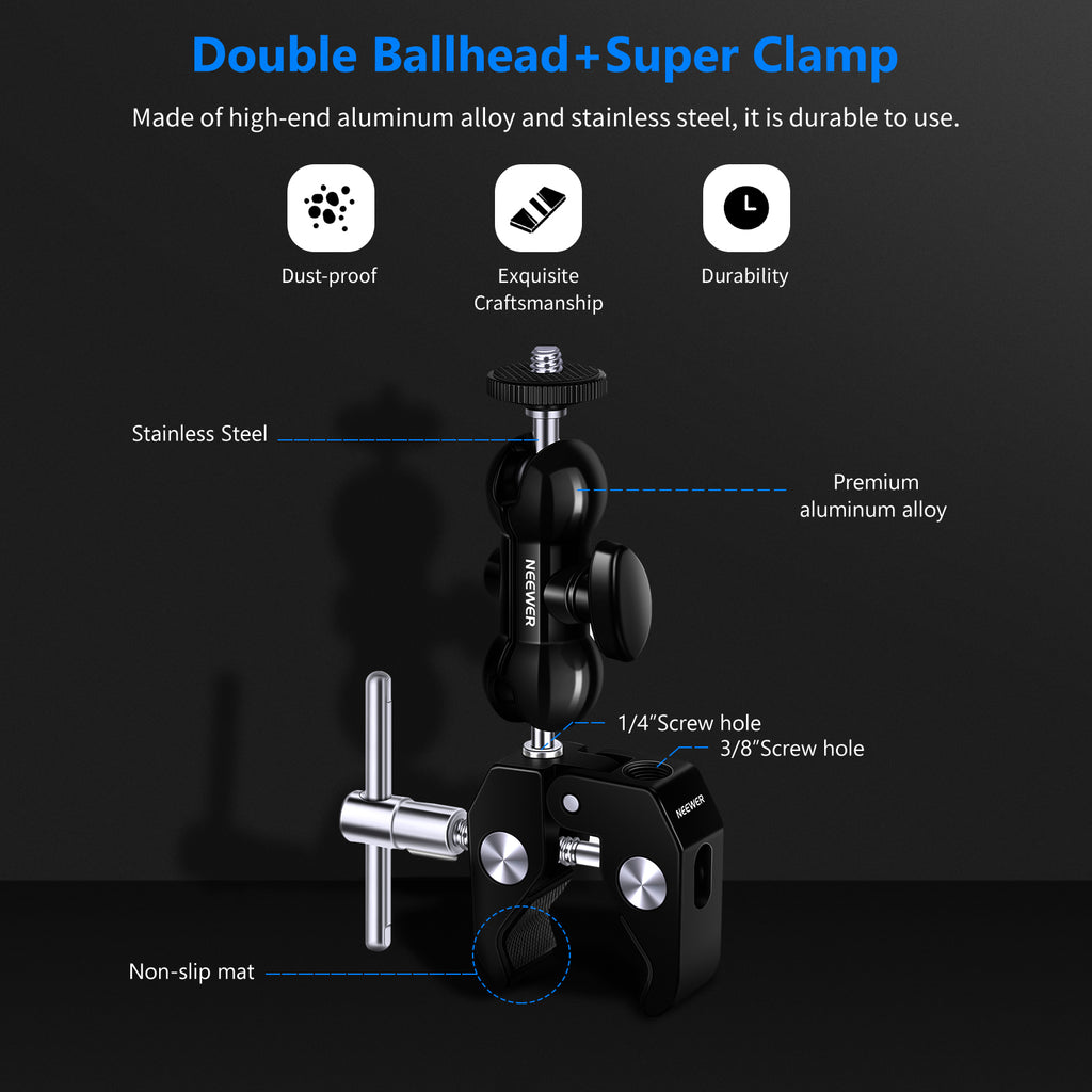 Neewer Super Clamp with Double Ball Head Mount