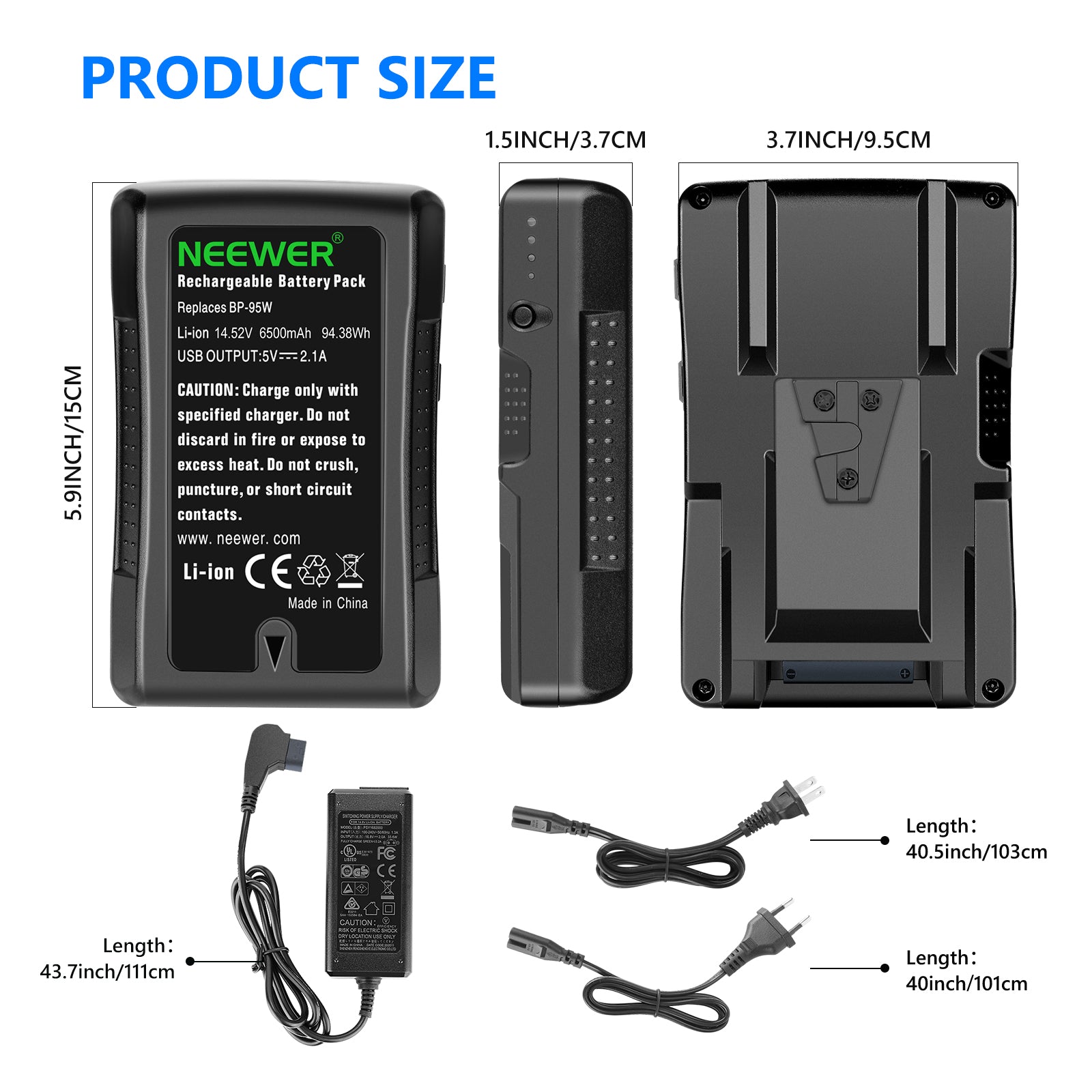 NEEWER BP-95W 6600mAh V-Mount/V-Lock Rechargeable Li-ion Battery