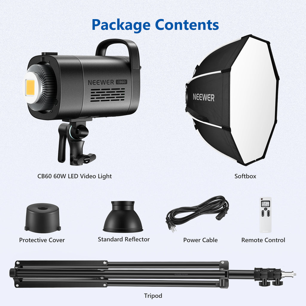 Neewer CB60 60W LED Video Light 5600K Led Continuous Light Kit with Bowens Mount