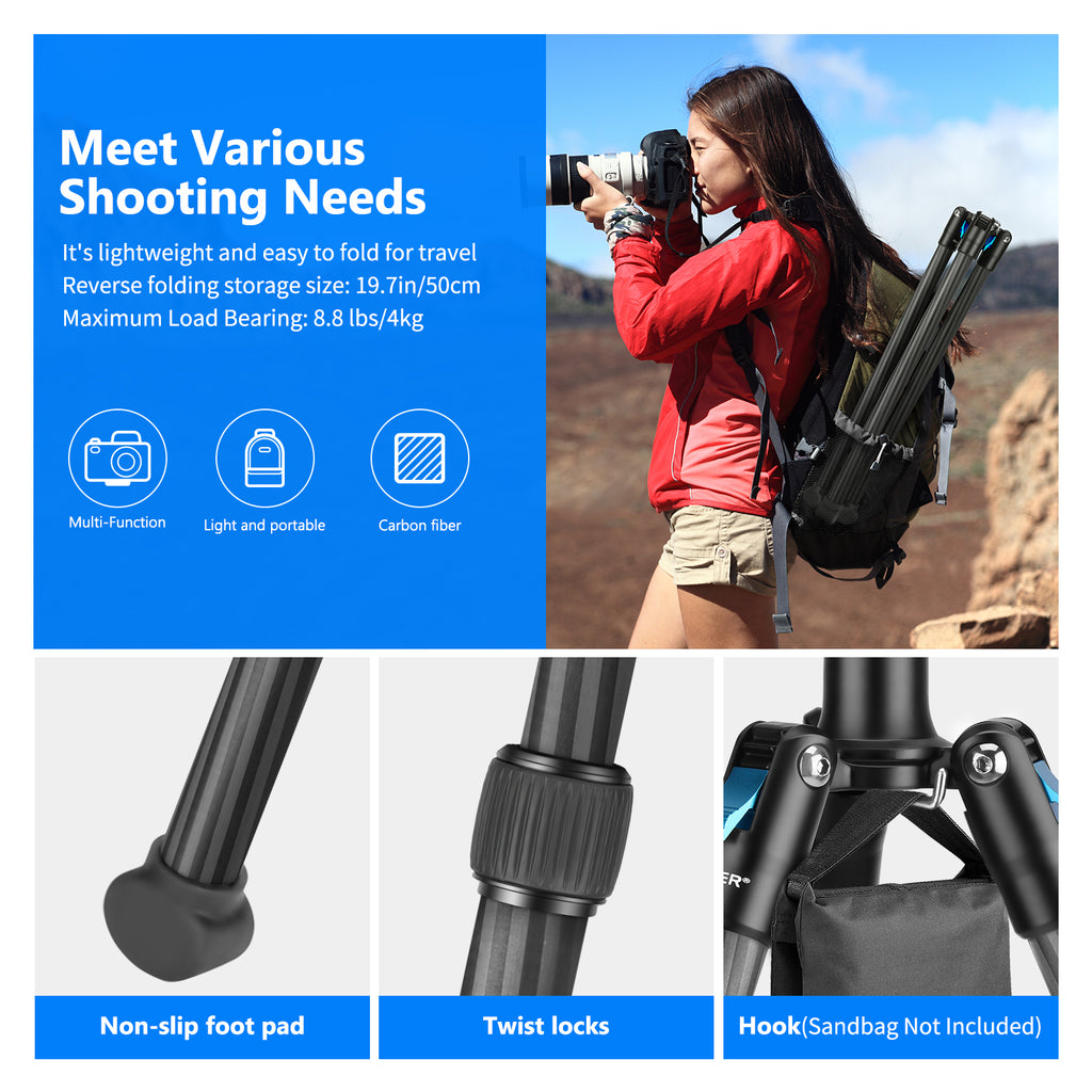 Neewer S251C 78.7 Inches/200CM Foldable and Adjustable & Carbon Fiber Photography Tripod Light Stand with Bag