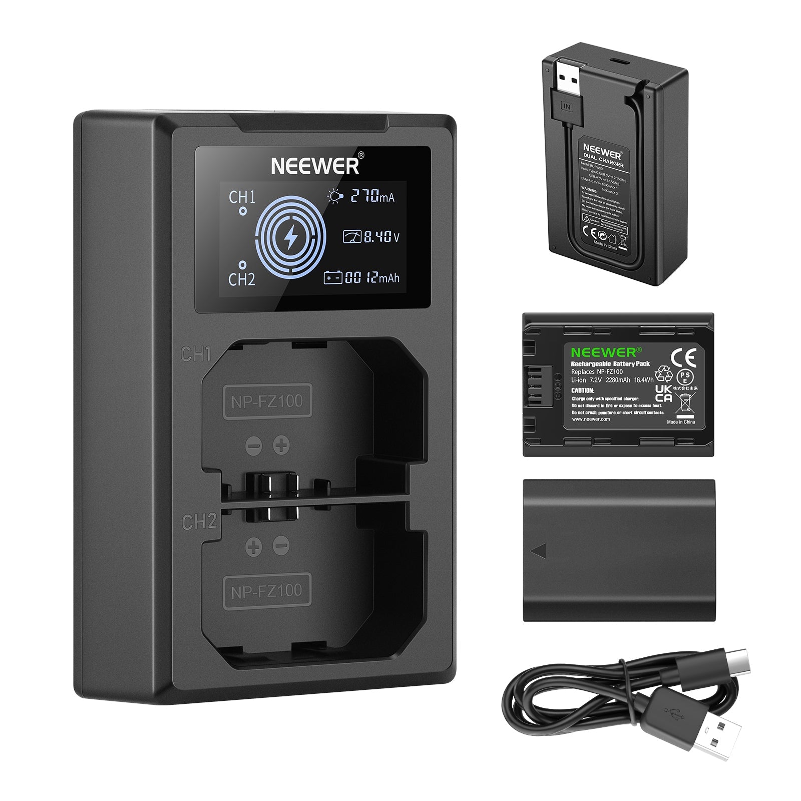 NEEWER Upgraded NP-FZ100 Sony Replacement Battery Charger Set
