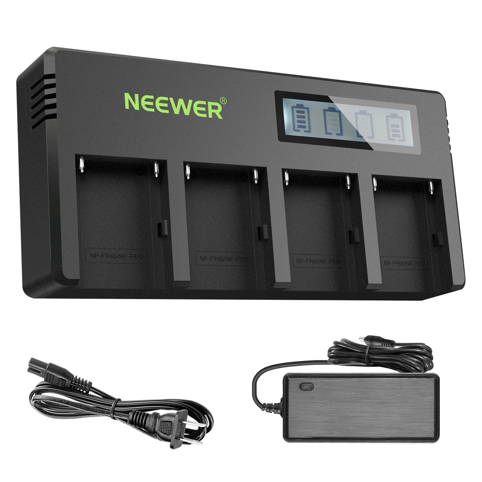 Products Neewer DP-F970 4-Channel NP-F Battery Charger with LCD Display