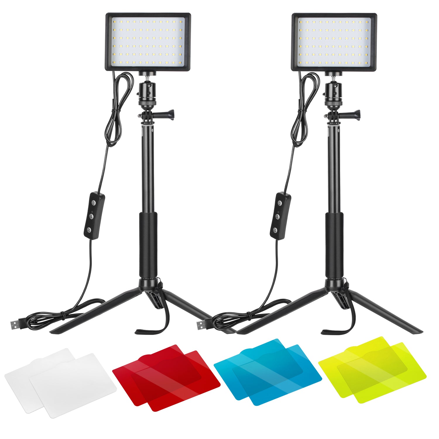 NEEWER 2 Pack Tabletop Dimmable 5600K USB LED Video Lighting with Color  Filters and Tripod Stand