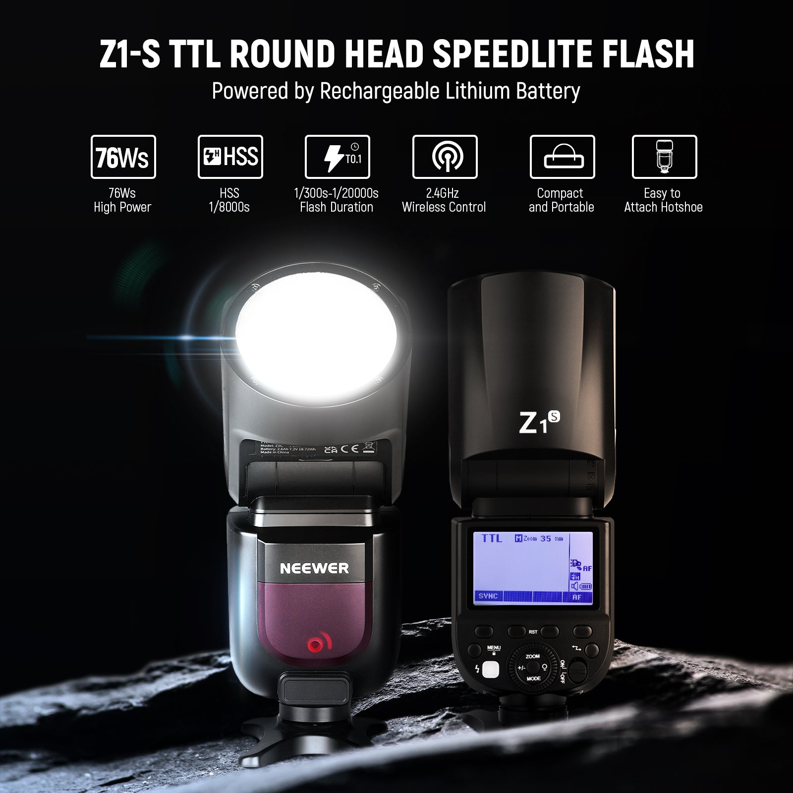 Godox V1-S Camera Flash Speedlight for Sony, Round Head Designed Upgraded  Hot Shoe Compatible with Sony Digital Cameras a9 a7 a7II a7III a7R III  a7RII