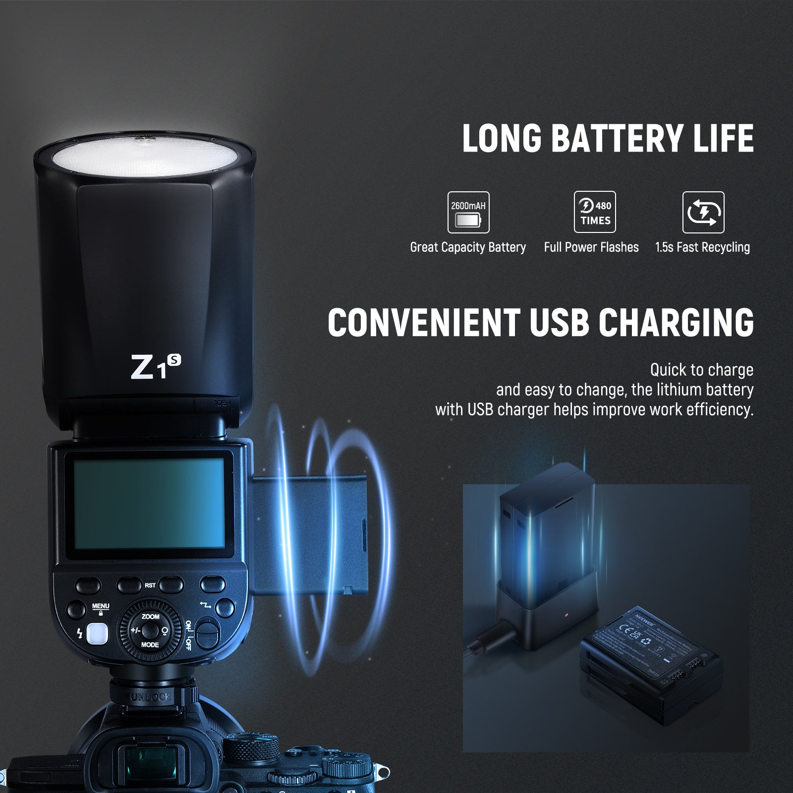 NEEWER Z1-S TTL Round Head Flash Speedlite for Sony Cameras