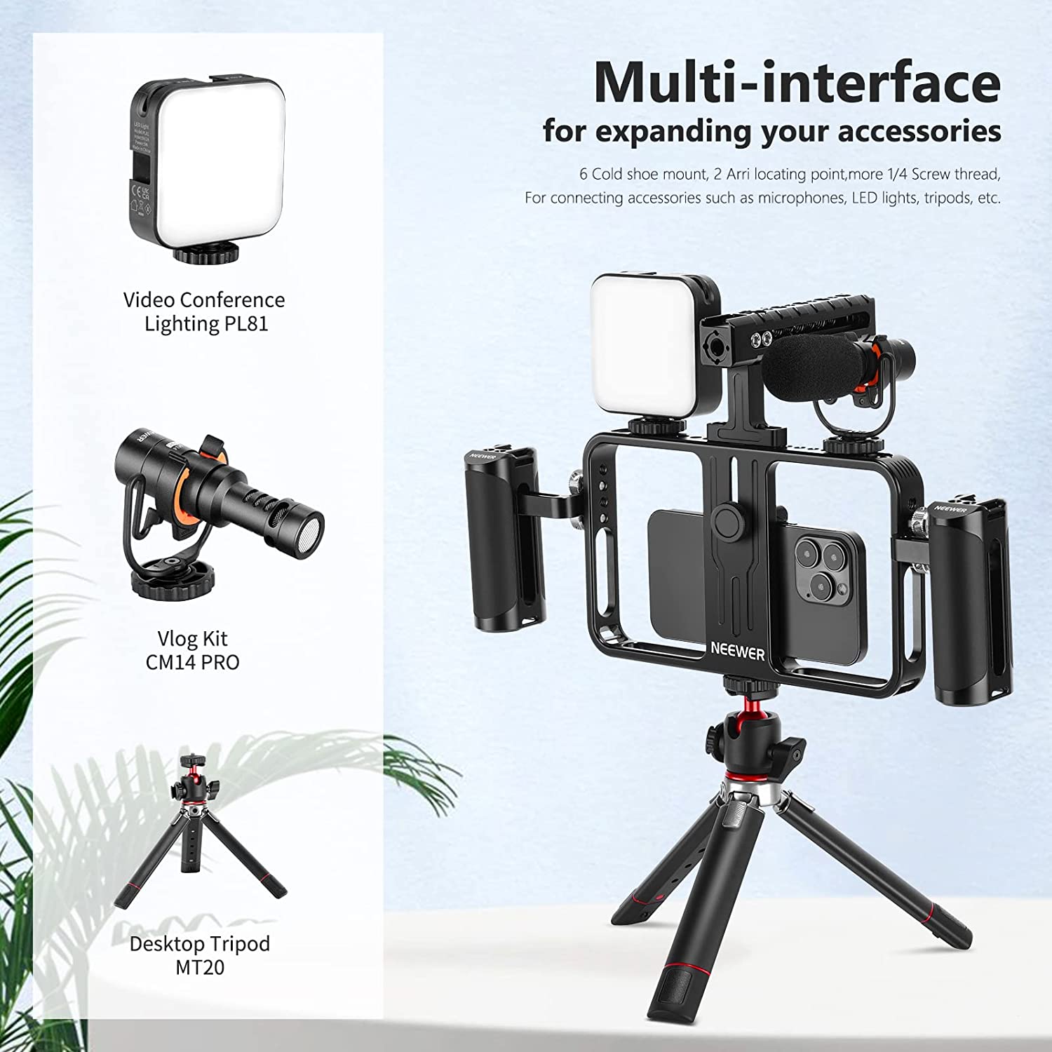 Neewer LED Video Conference Light Kit with Clip & Phone Holder for