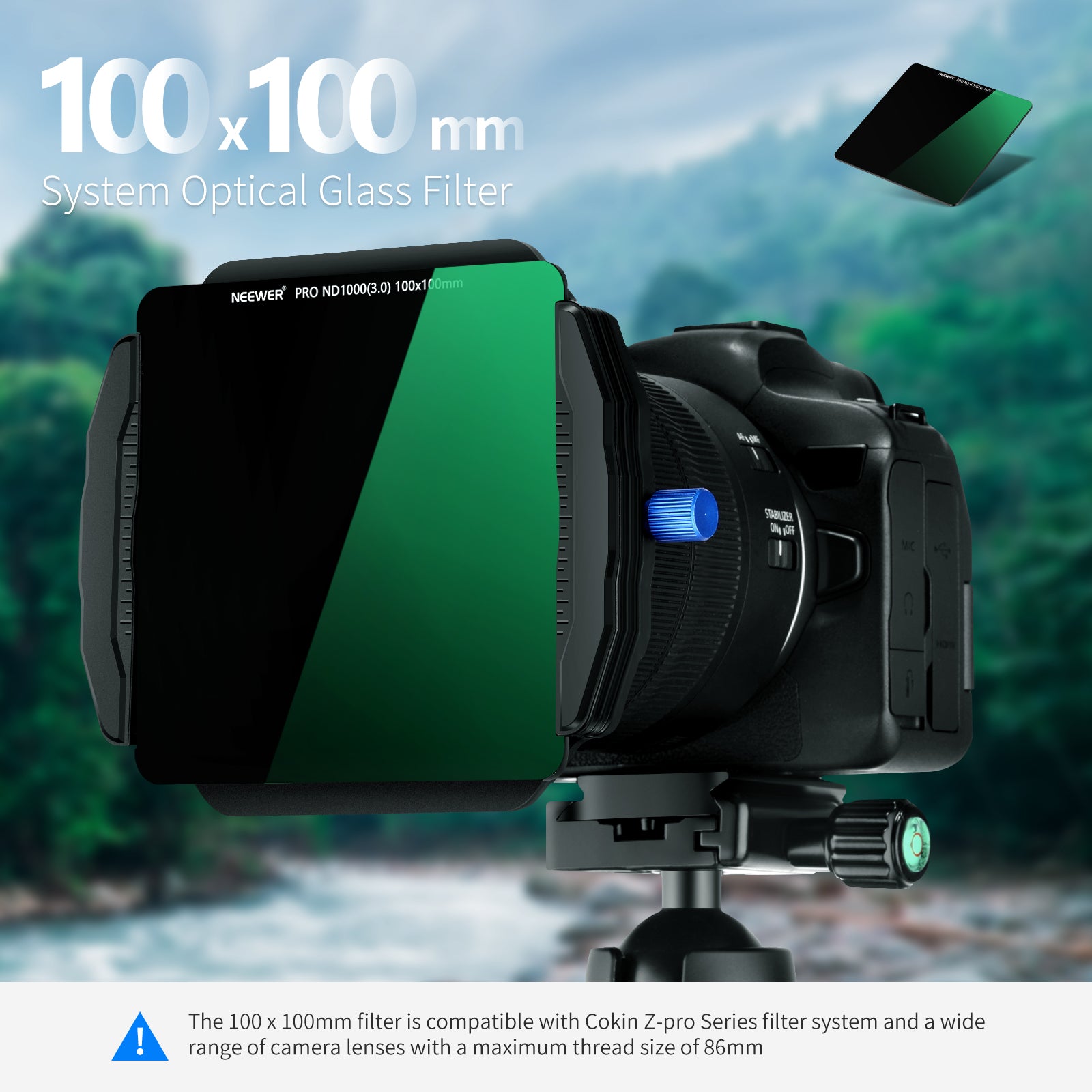 Neewer 100 x 100mm ND1000 Square 10-Stop Ultra-Slim HD 28 Multi-Layer Coatings ND Filter Optical Glass