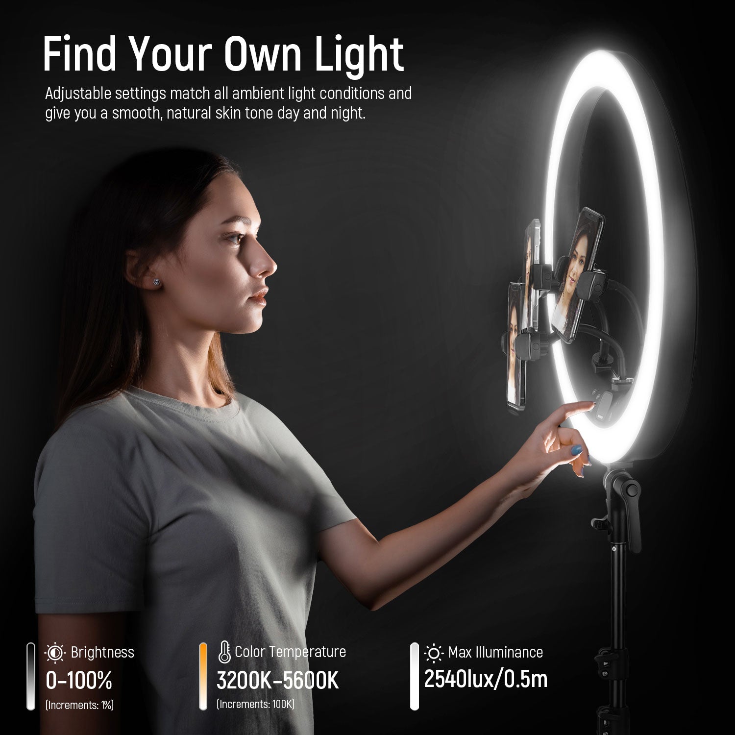 Neewer 18/48cm LED Ring Light: 52W Dimmable LED Ringlight Makeup Selfie  Light Ring with Stand/Soft Tube/Phone Holder/Filter for Camera Phone