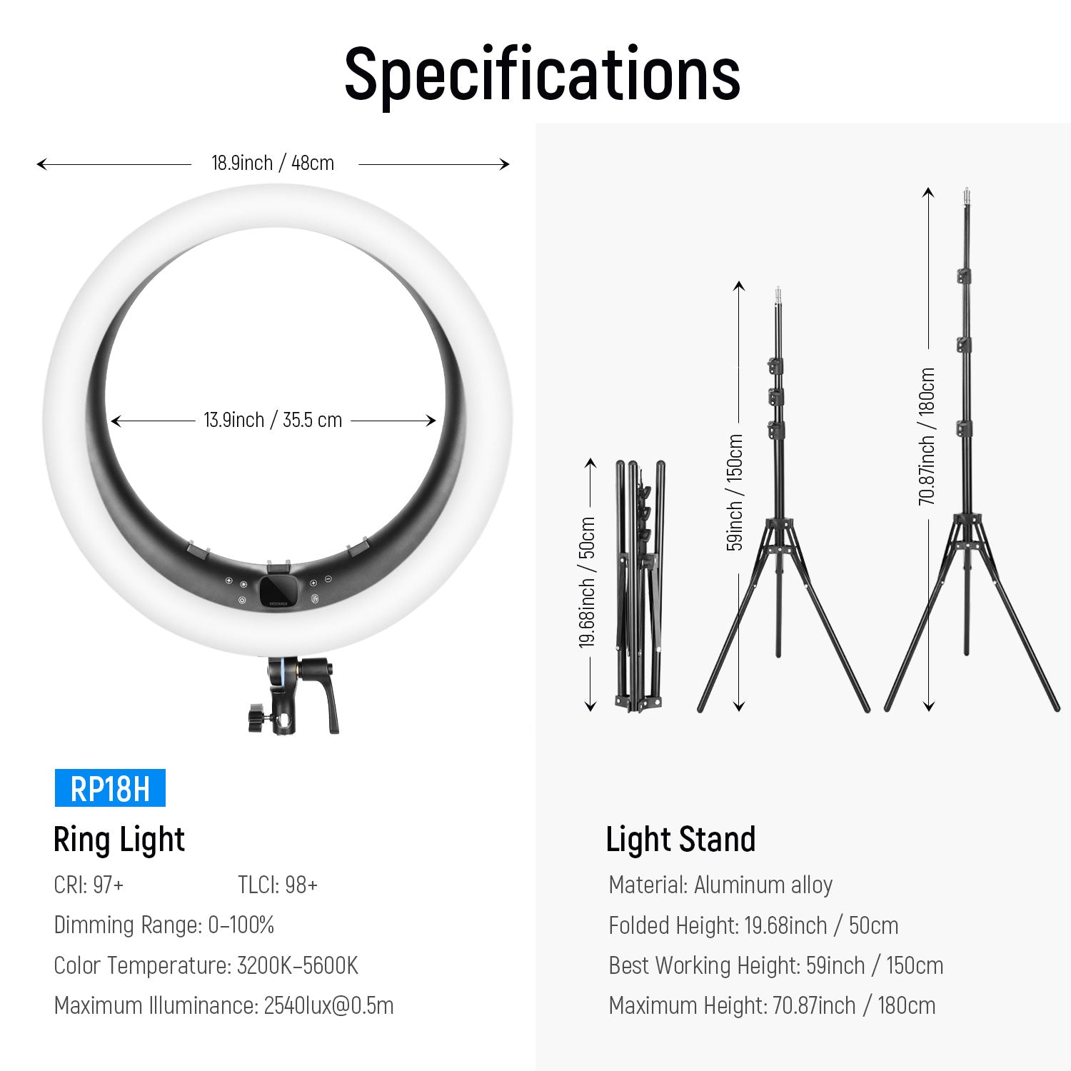19 Inches Led NEEWER RP18H 19 Inches LED Ring Light With 3 Phone Holders - NEEWER ...
