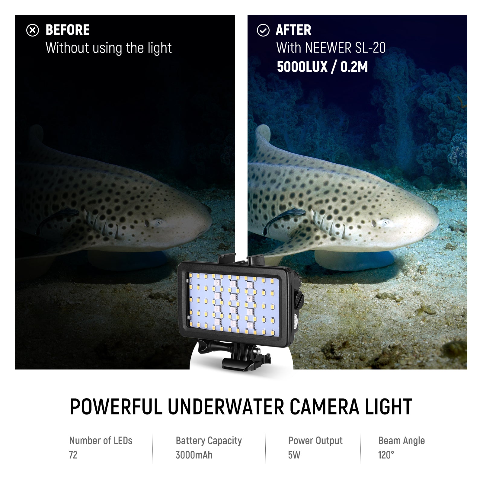 Neewer Waterproof Up to 131ft 40m Underwater 20 LED 700LM Flash
