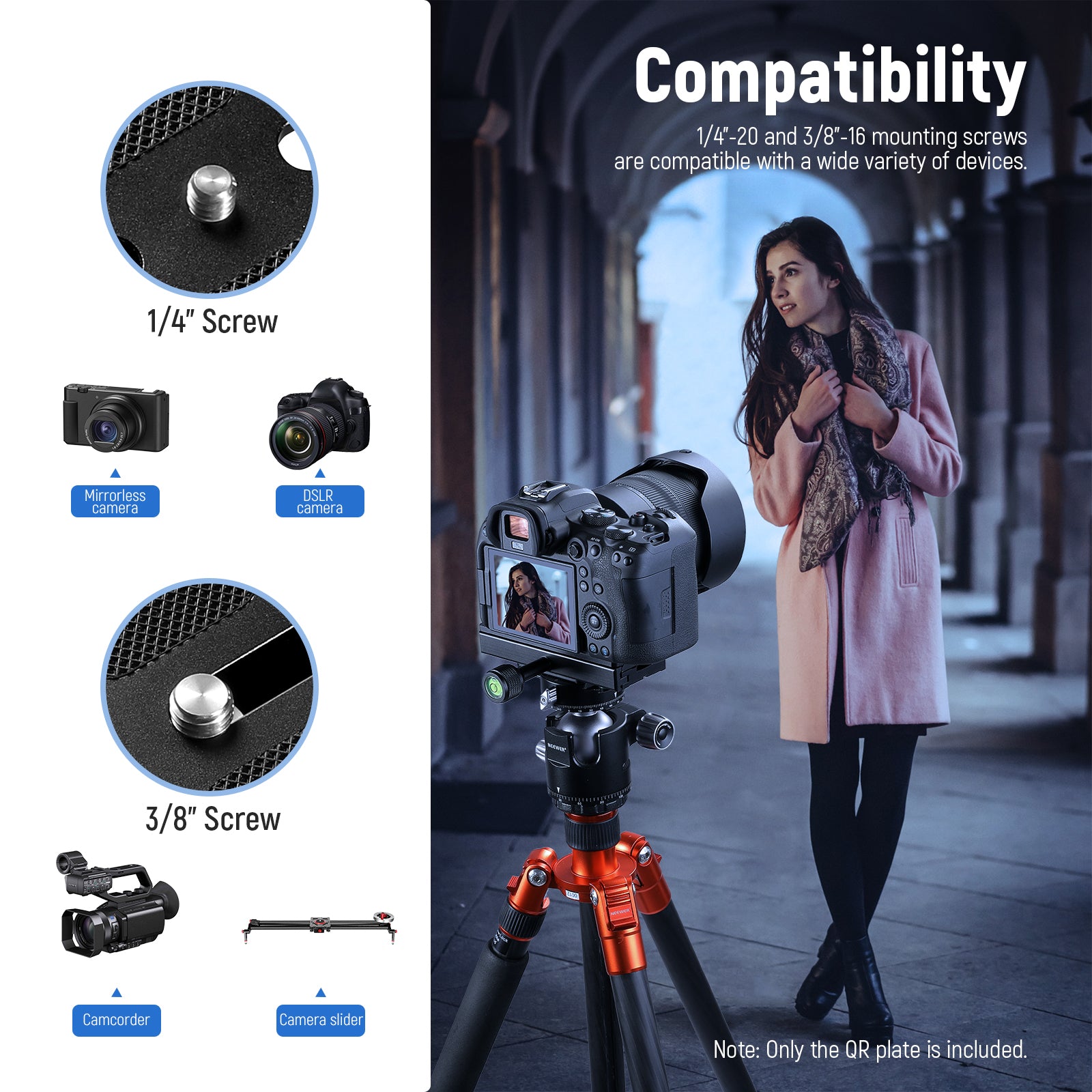 2 Pieces Metal Quick Release Plate with 1/4''-20 Camera Screw Tripod Mount  Plate Fits Standard for DSLR Camera Tripod Ball Head, Black (PU50)