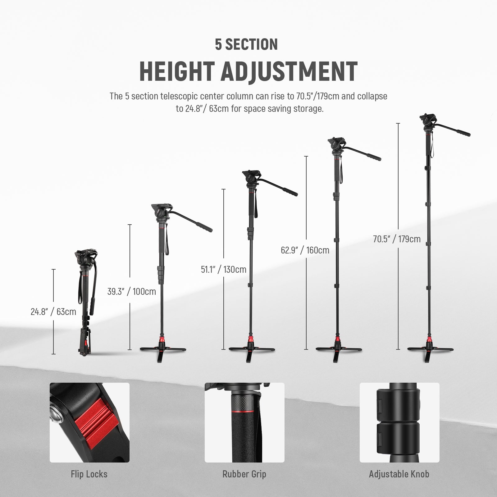 NEEWER 179cm Professional Camera Monopod With Fluid Head