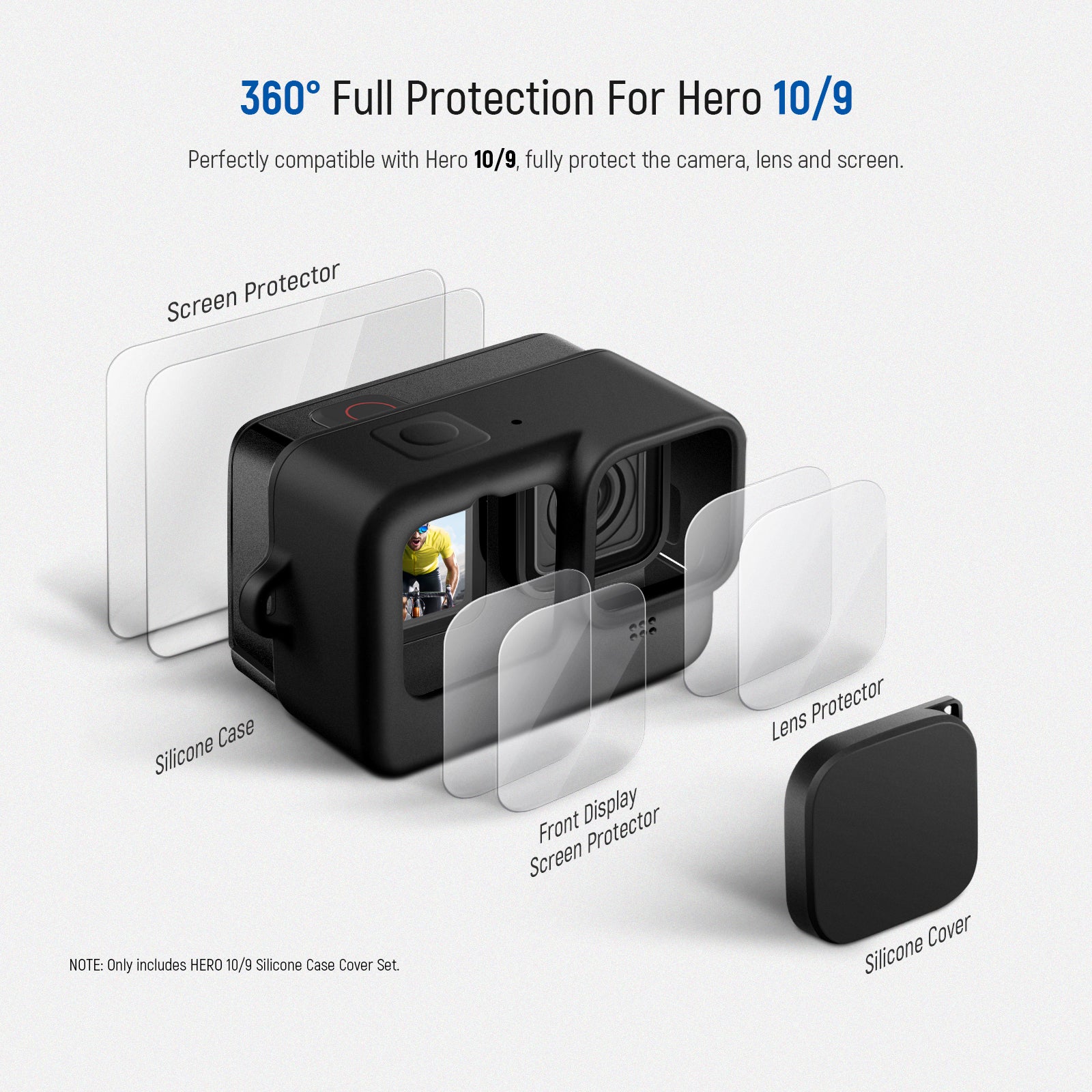 FitStill Silicone Sleeve Case for Go Pro Hero 11 /Hero 10 /Hero 9 Black,  Battery Side Cover & Screen Protectors & Lens Caps & Lanyard for Go Pro Hero  11 /10 /