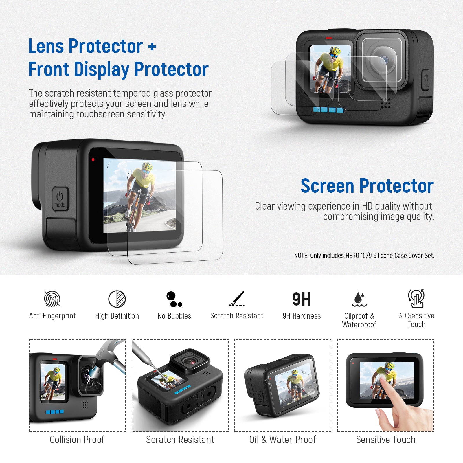FitStill Silicone Sleeve Case for Go Pro Hero12 /Hero11 /Hero 10 /Hero 9  Black, Battery Side Cover & Lens Caps & Screen Protectors & Lanyard for Go