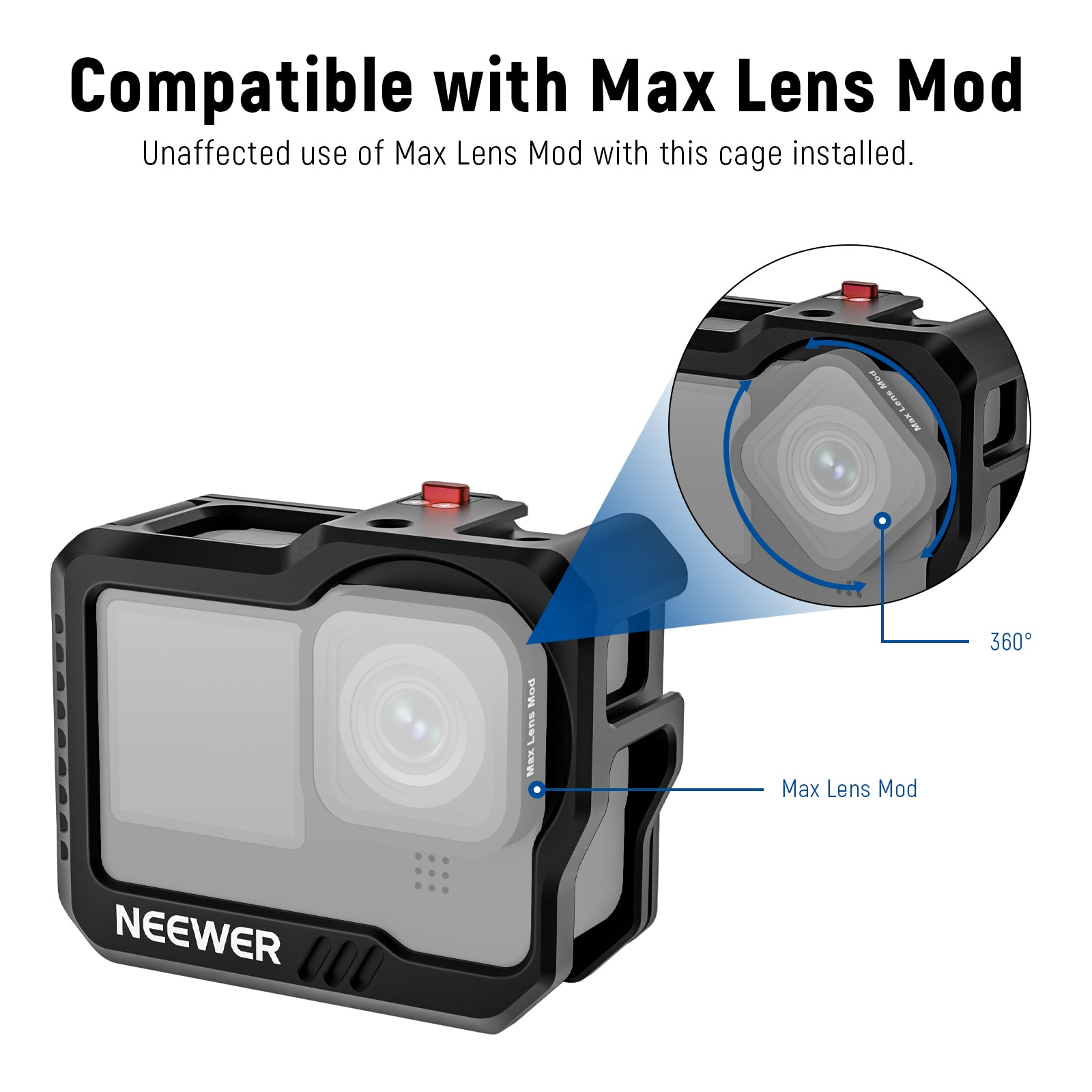 SmallRig Hero12 / Hero11 / Hero 10 / Hero 9 Black Cage for GoPro,  Compatible with The Lens Filter Max Lens on Camera, with 2 Cold Shoe Mount  for