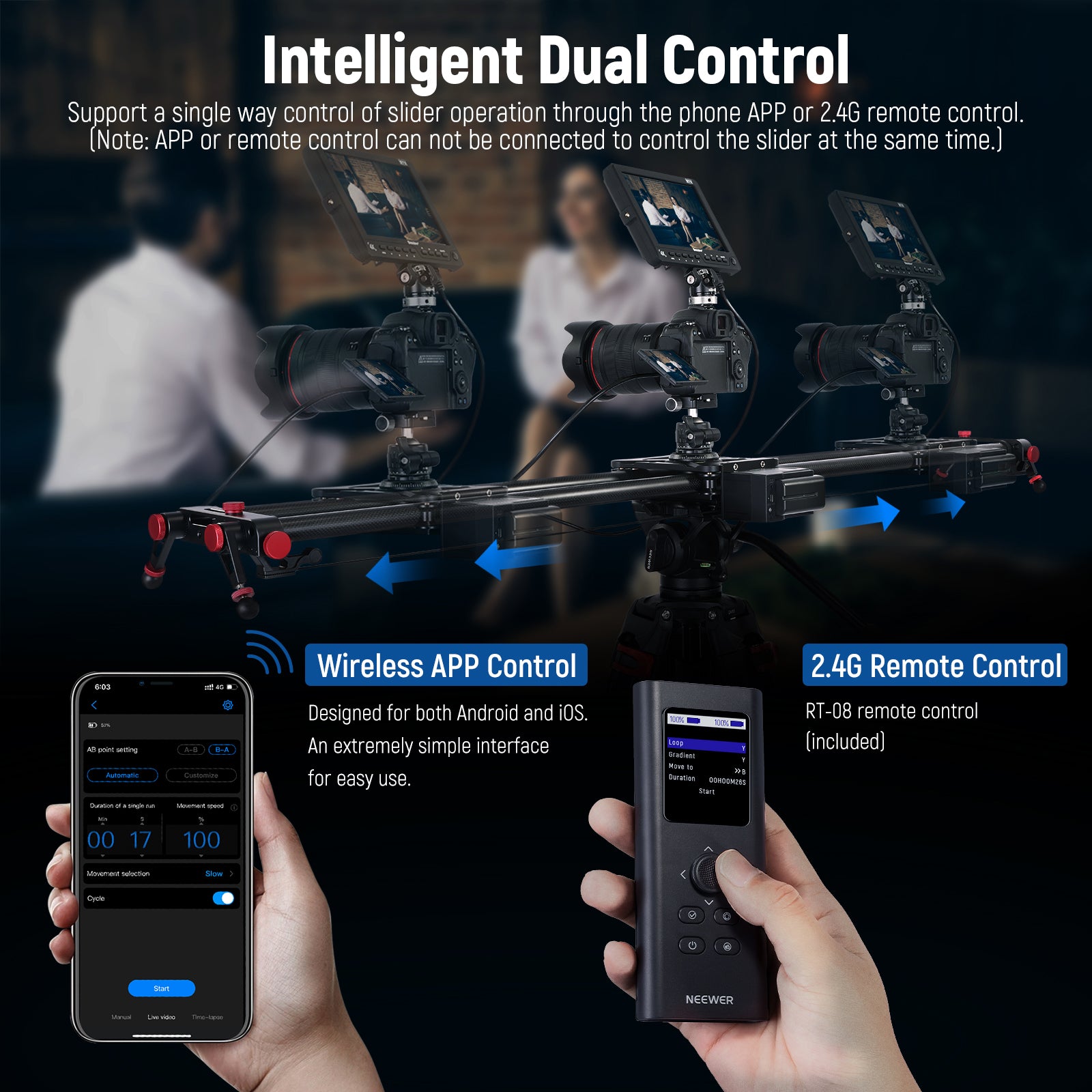 Neewer 80cm App Control Motorized Camera Slider, Carbon Fiber Dolly Rail  Slider