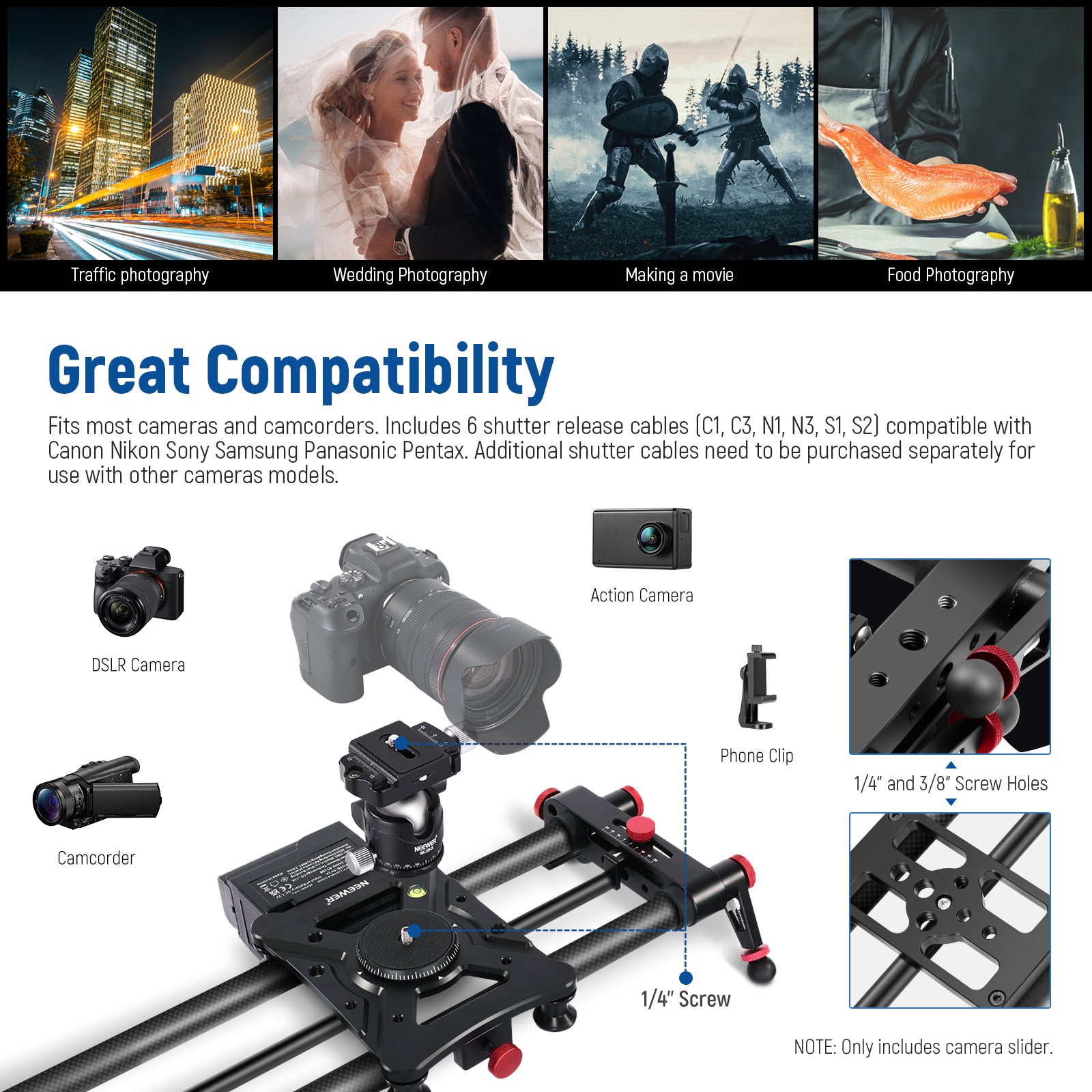 NEEWER CS80CM 31.5in/80cm Carbon Fiber Camera Slider