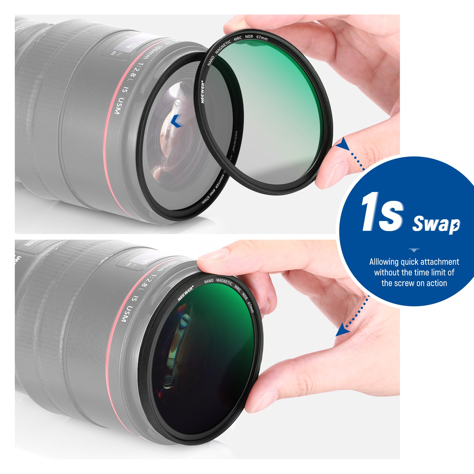 NEEWER 67mm Magnetic ND Lens Filter Kit（ND4 ND8 ND64 ND1000